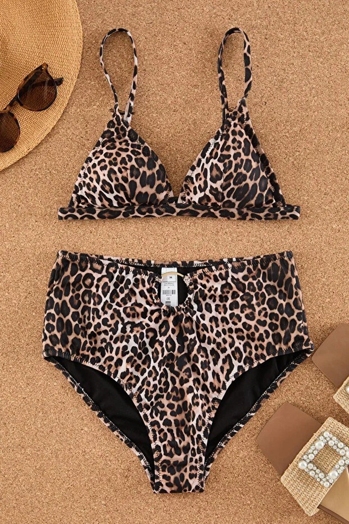 Leopard Print Triangle Covered Bikini Top