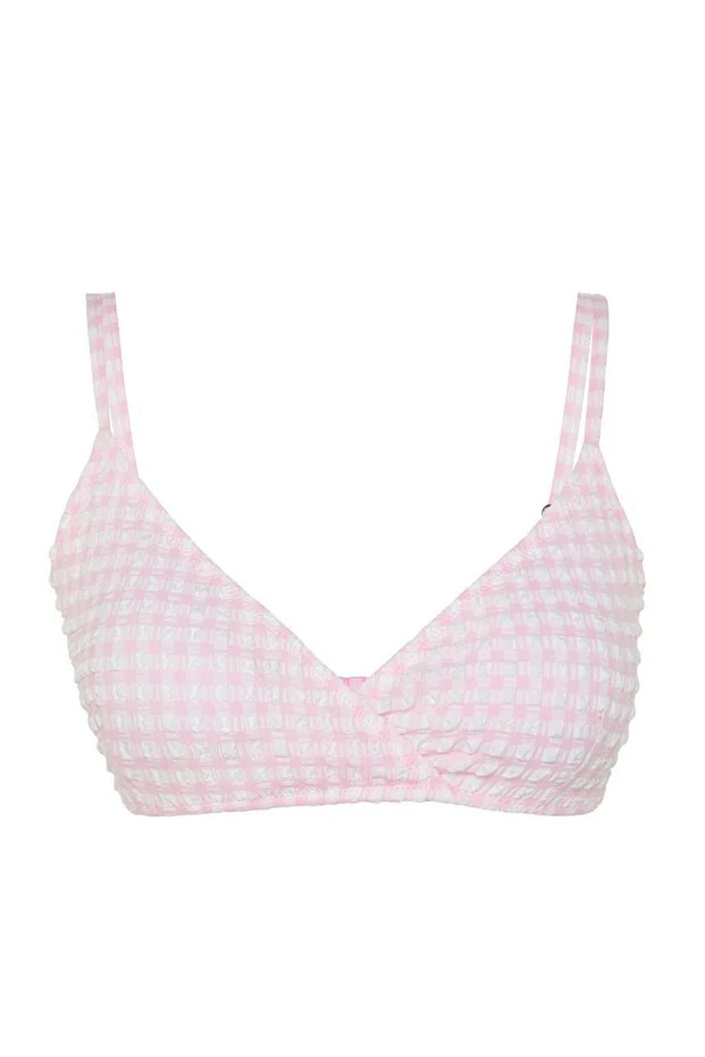 Plaid Textured Triangle Covered Bikini Top