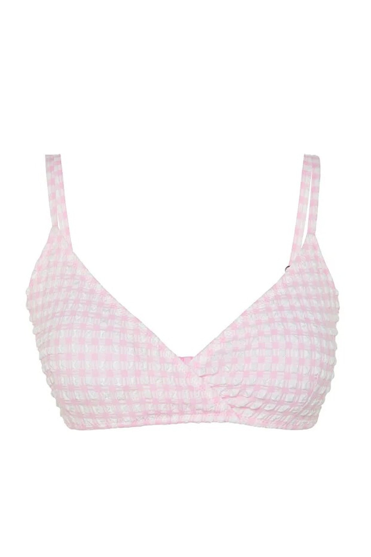Plaid Textured Triangle Covered Bikini Top