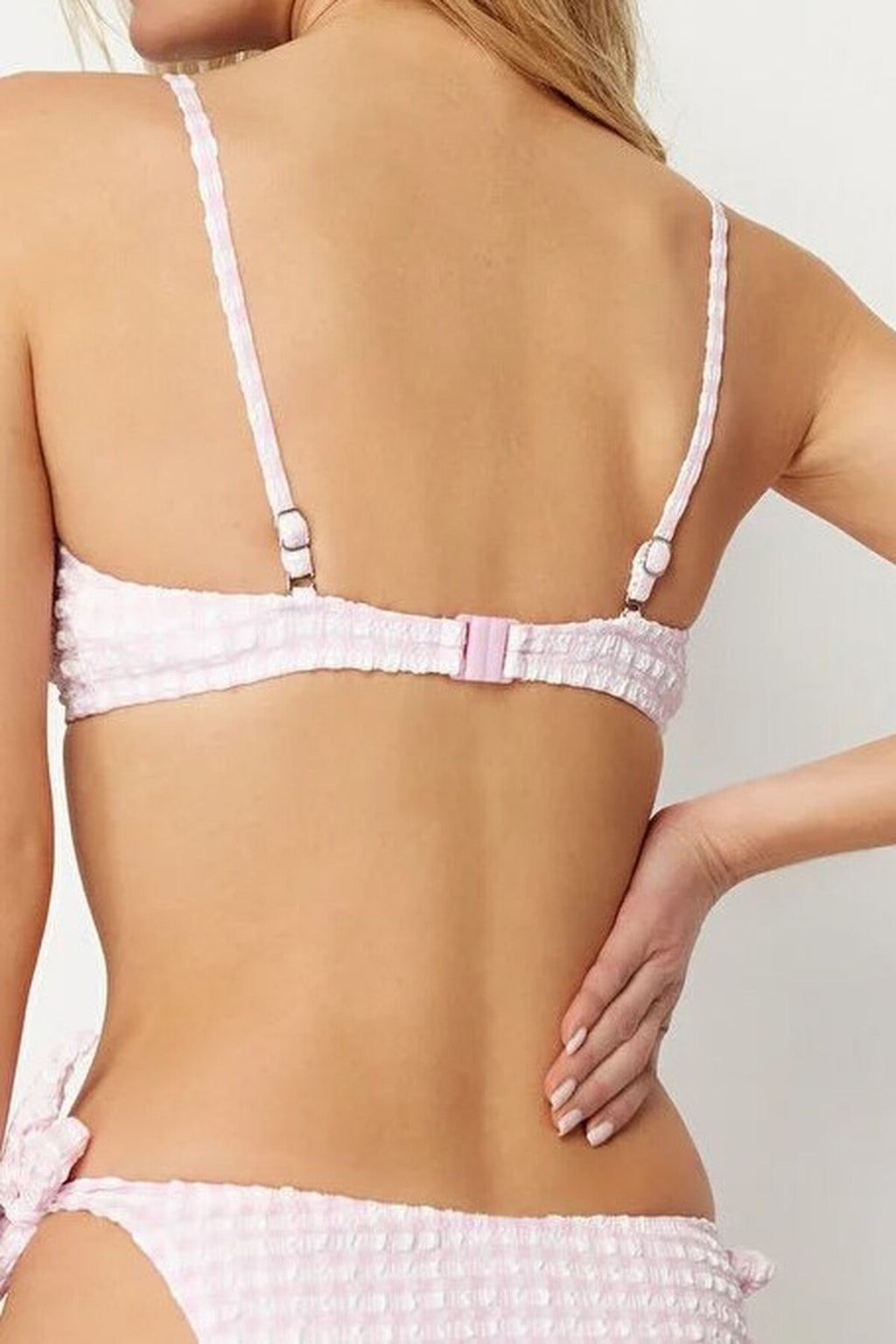 Plaid Textured Triangle Covered Bikini Top
