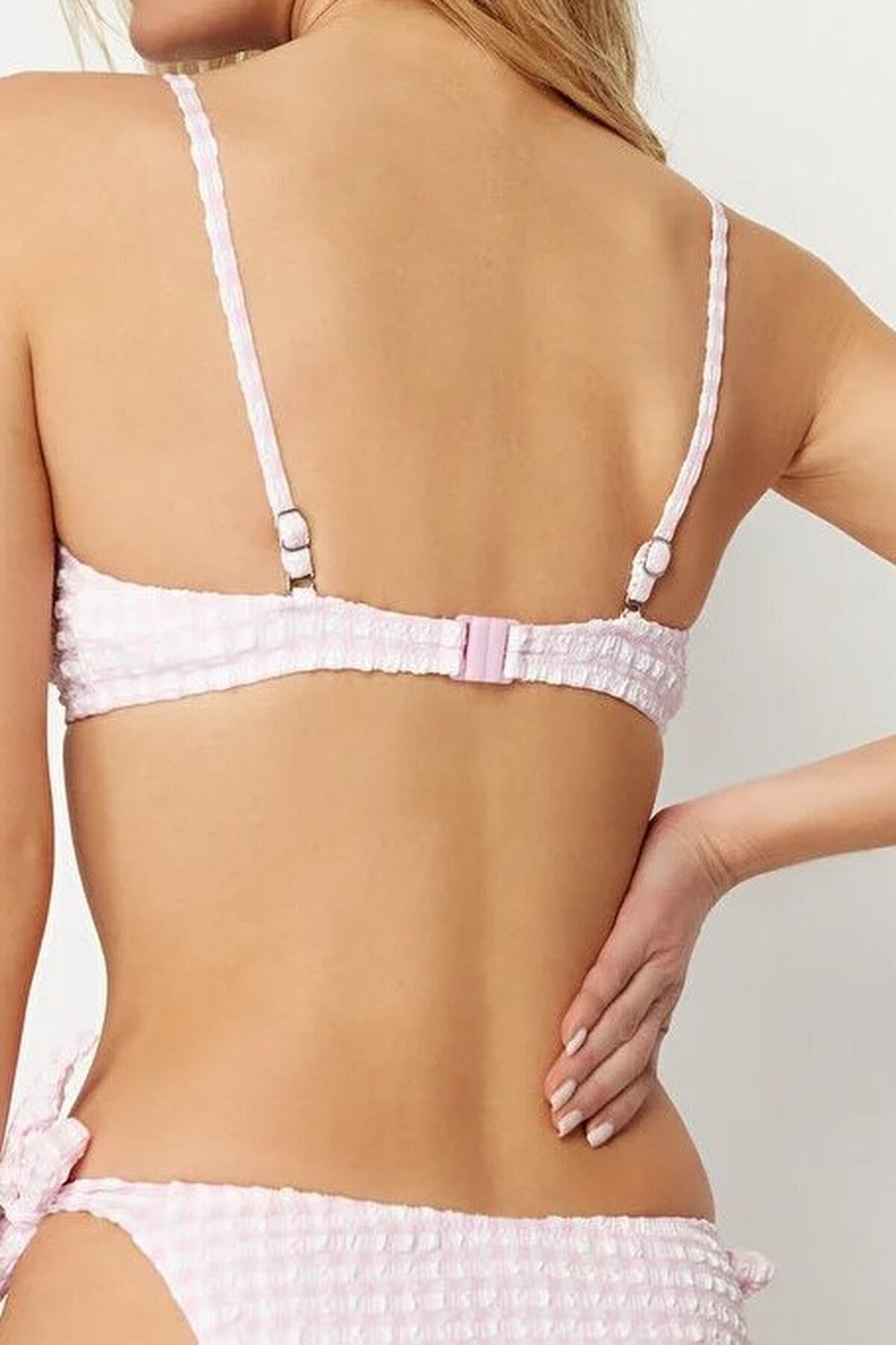 Plaid Textured Triangle Covered Bikini Top