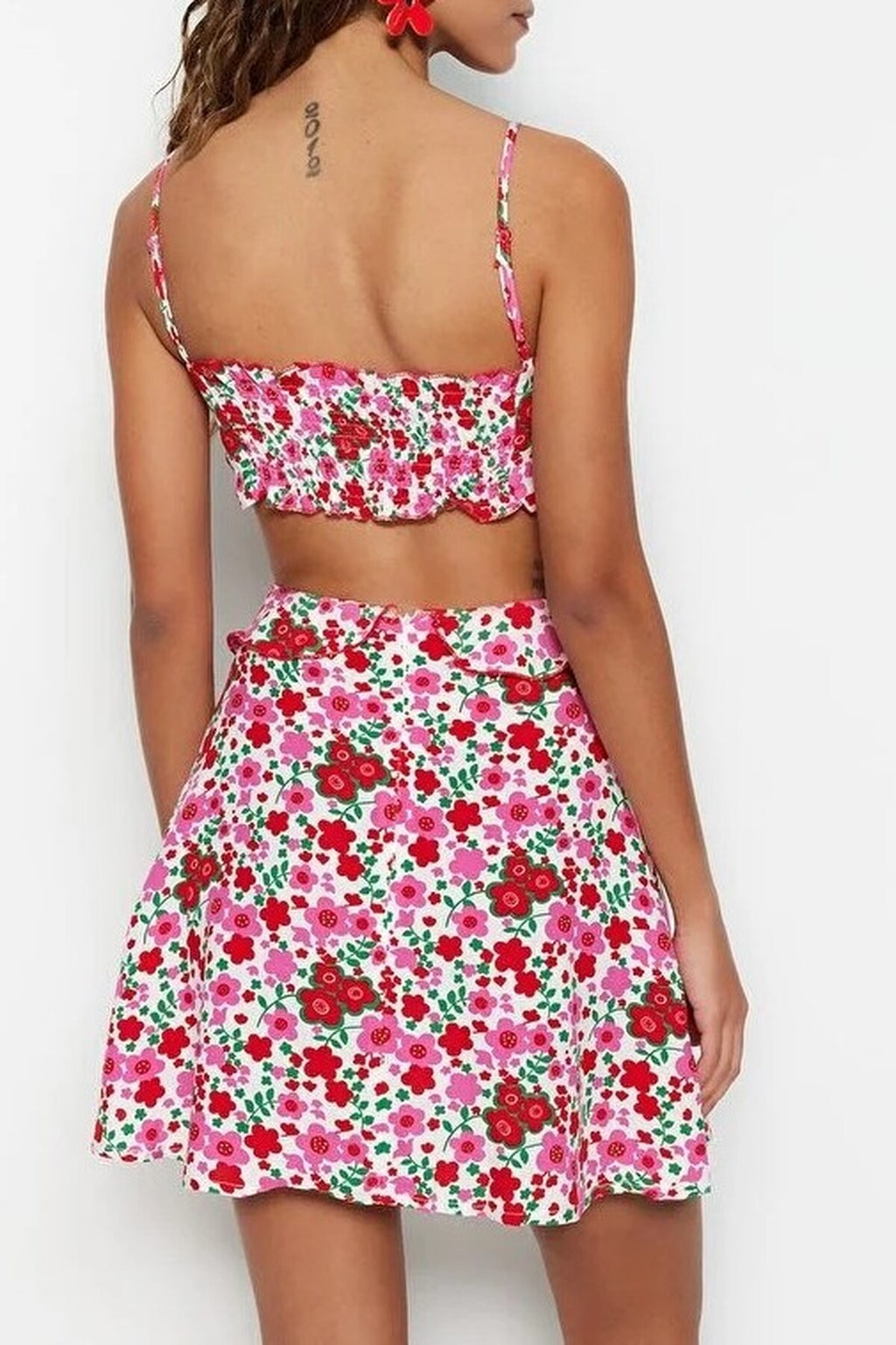Floral Pattern Woven Cut-out Mini Beach Dress