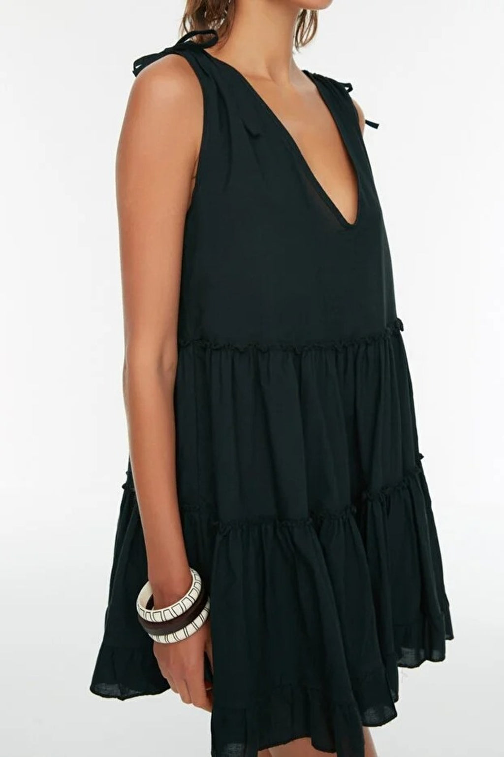 100% Cotton Woven Ruffled Mini Beach Dress