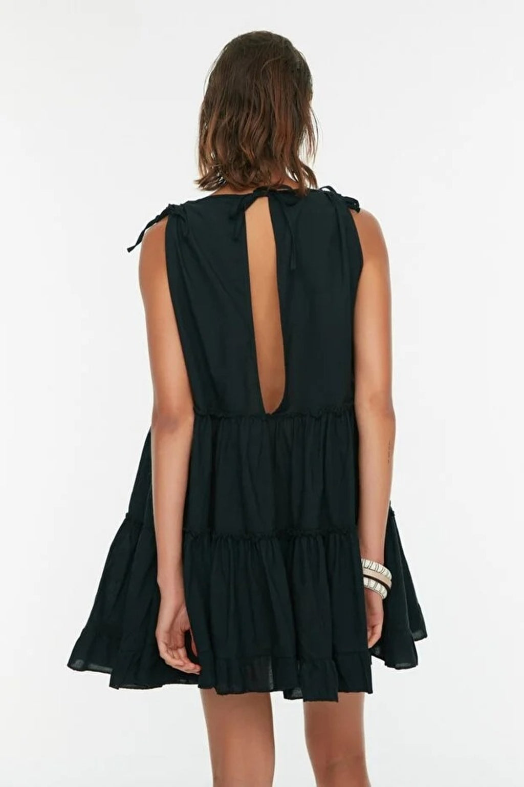100% Cotton Woven Ruffled Mini Beach Dress