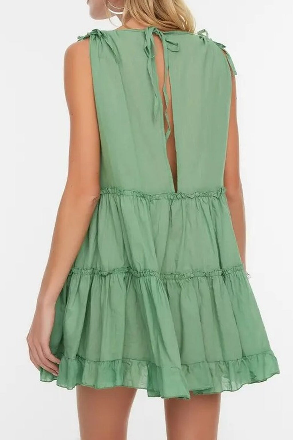 100% Cotton Woven Ruffled Mini Beach Dress