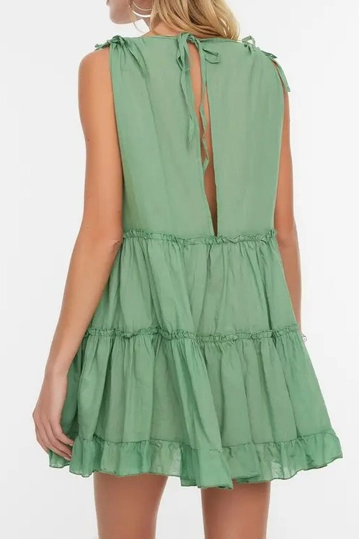 100% Cotton Woven Ruffled Mini Beach Dress