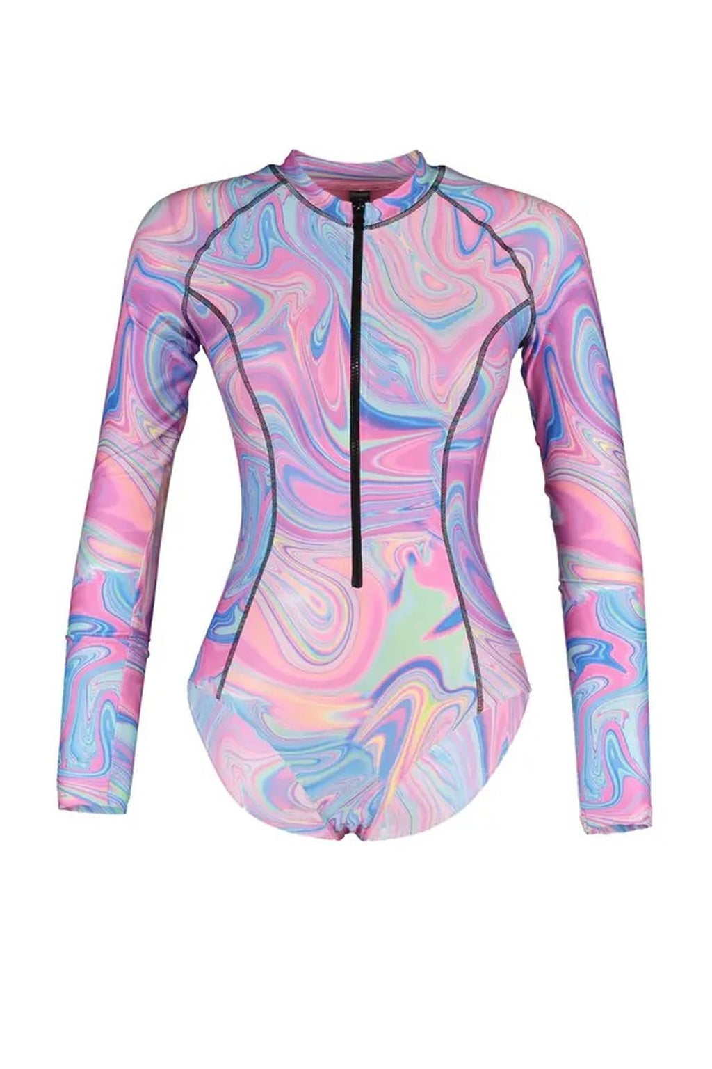 Patterned Zip-Up Surfer-Style Regular Swimsuit