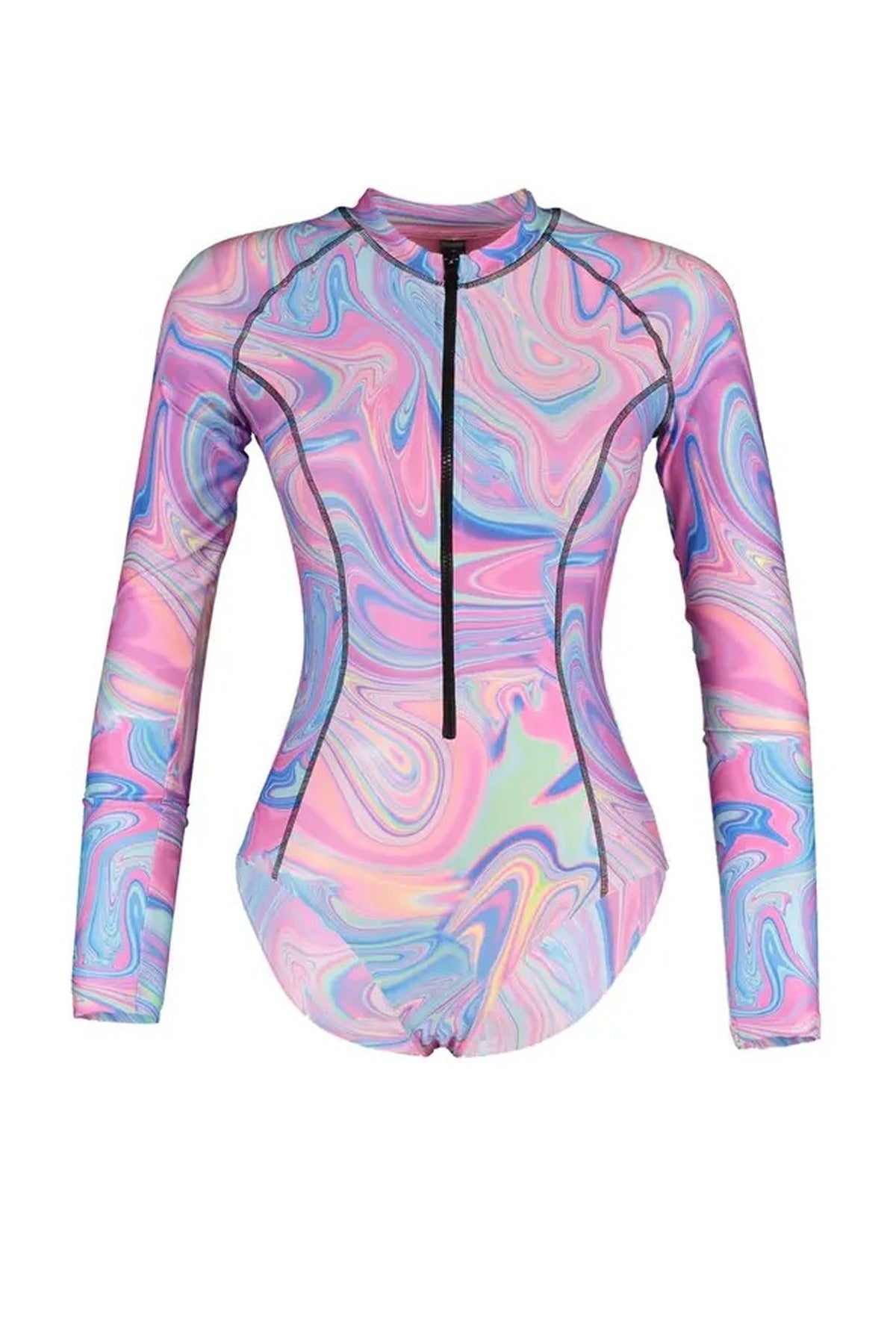 Patterned Zip-Up Surfer-Style Regular Swimsuit
