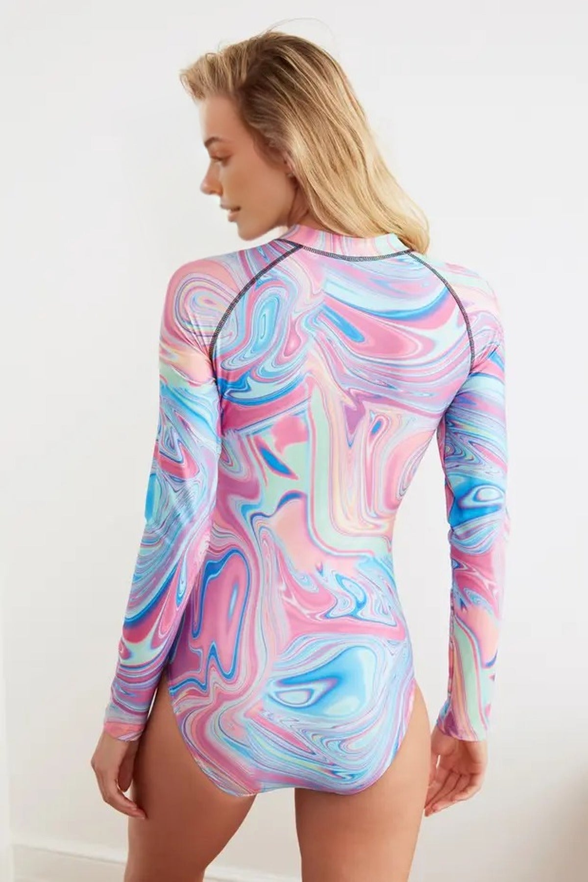 Patterned Zip-Up Surfer-Style Regular Swimsuit
