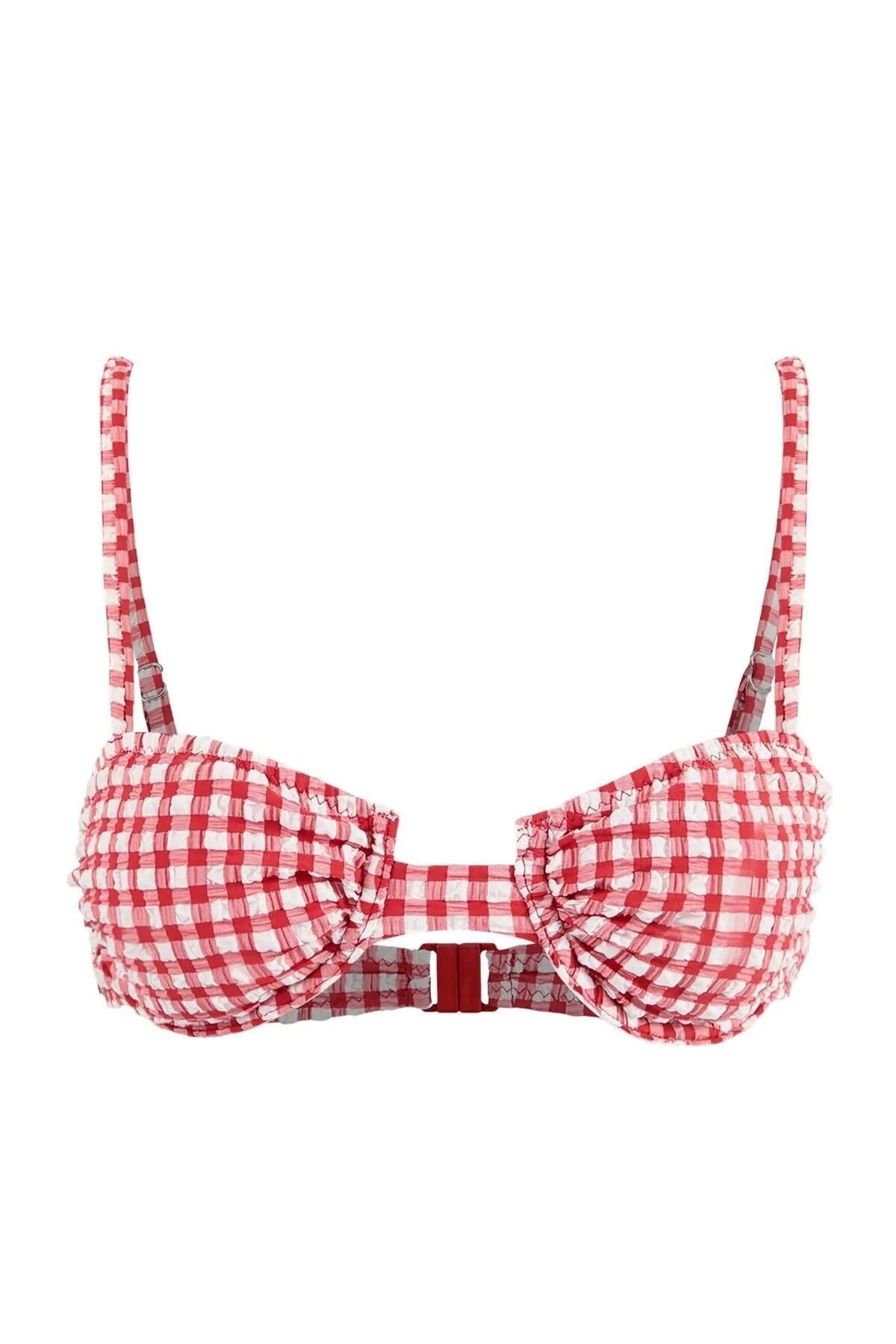Plaid Textured Balconette Padded Bikini Top