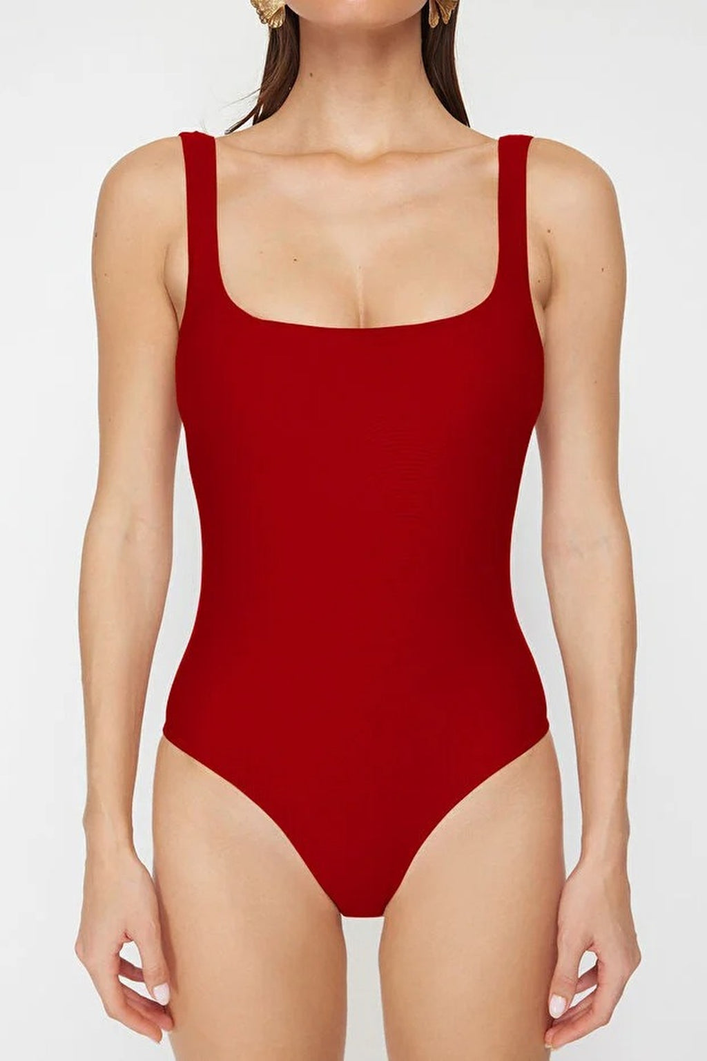 Square Neck Covered Regular Basic Swimsuit