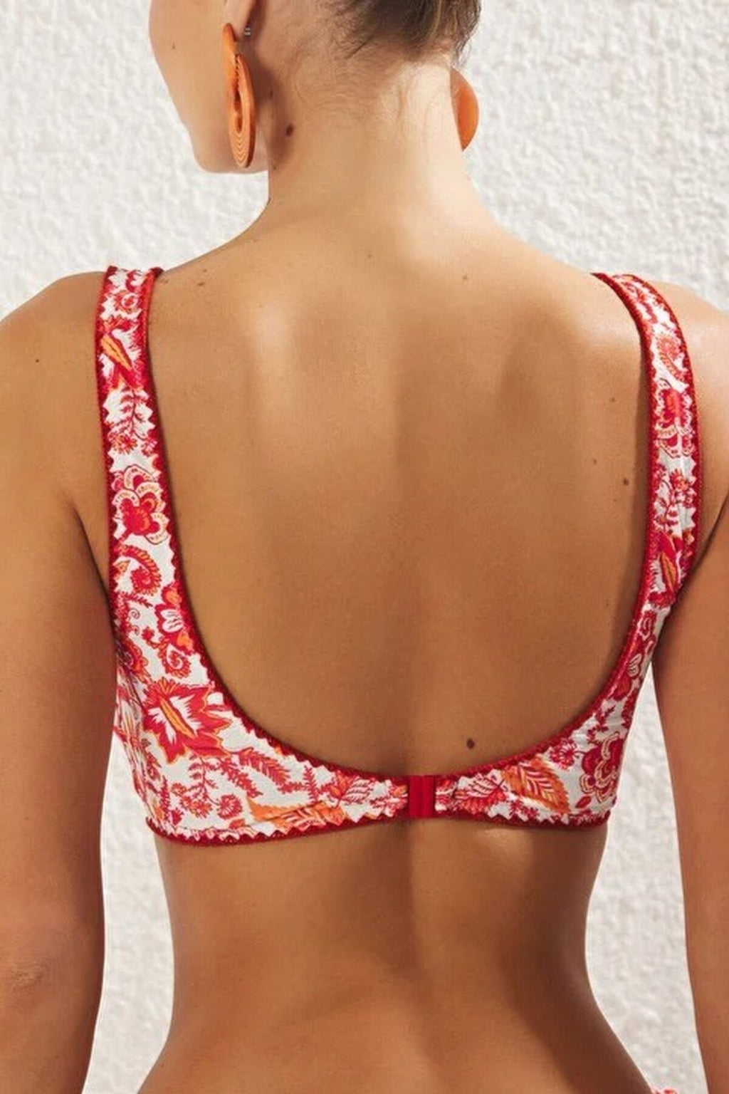 Striped Embroidered Triangle Covered Bikini Top