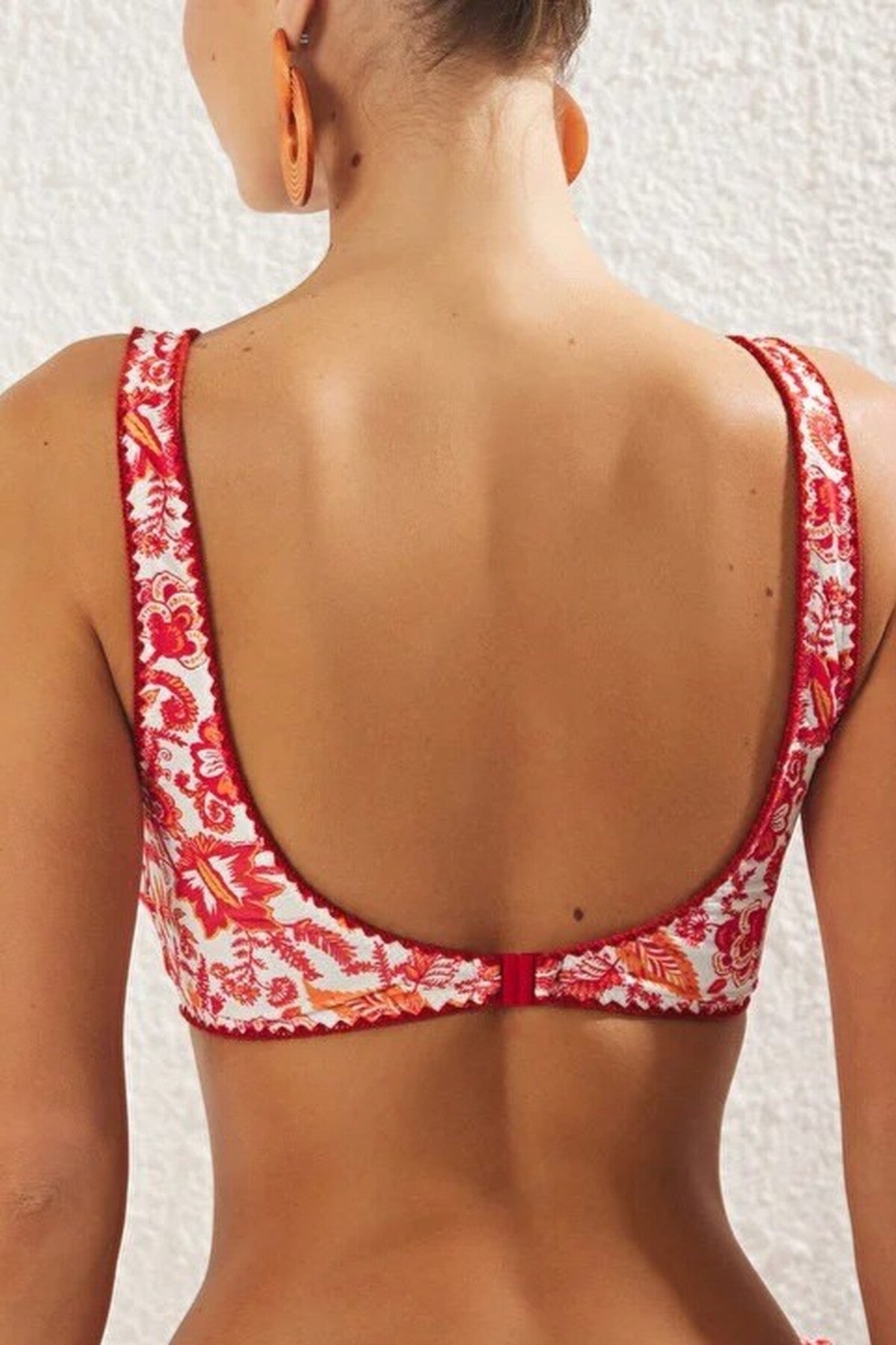 Striped Embroidered Triangle Covered Bikini Top