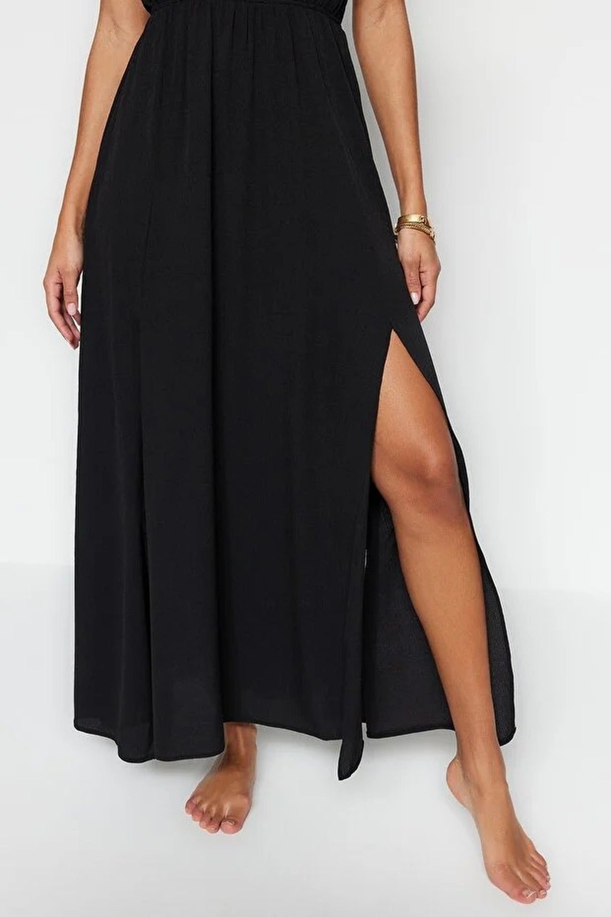 Woven Ruched Maxi Beach Dress