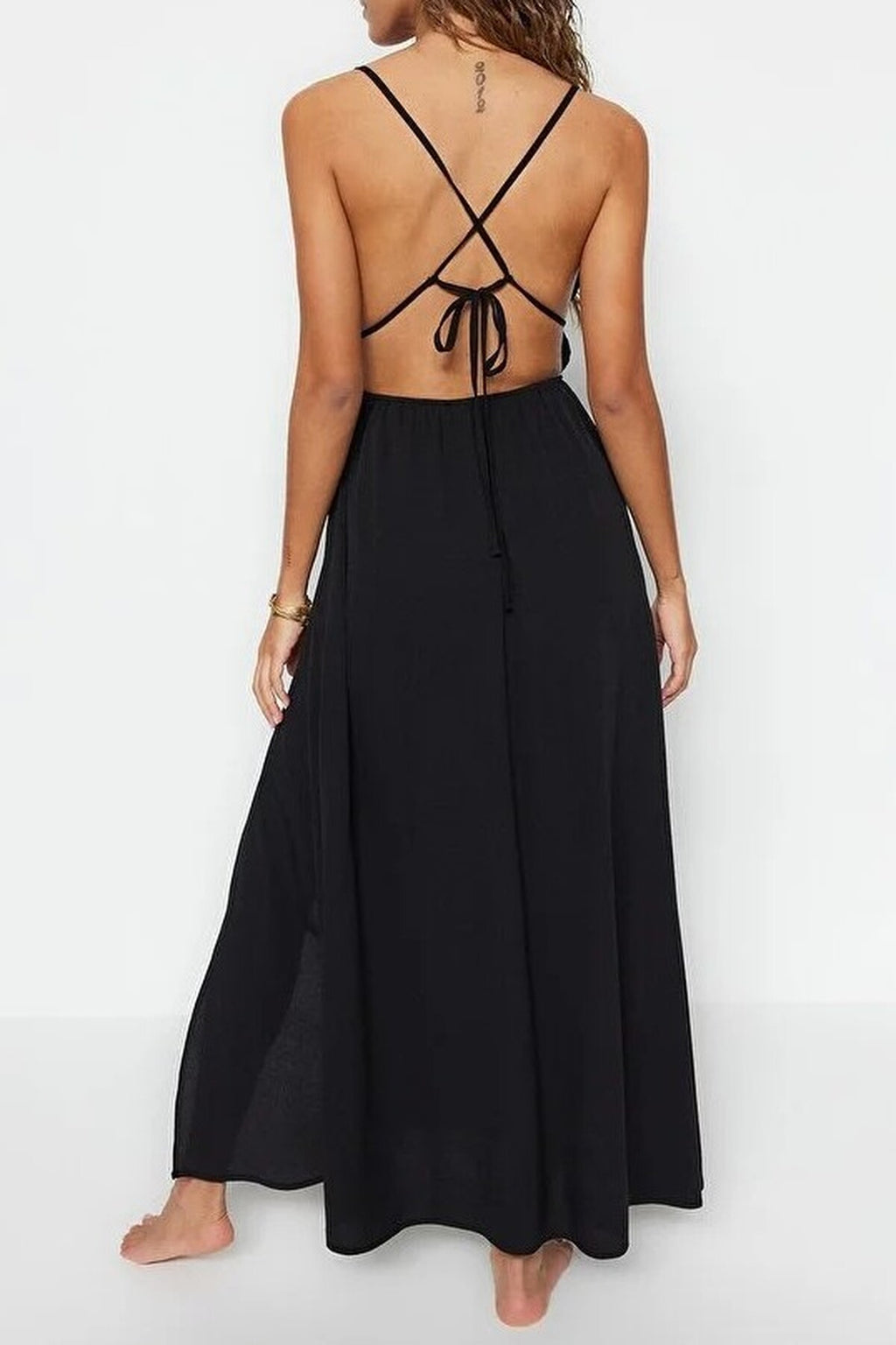Woven Ruched Maxi Beach Dress