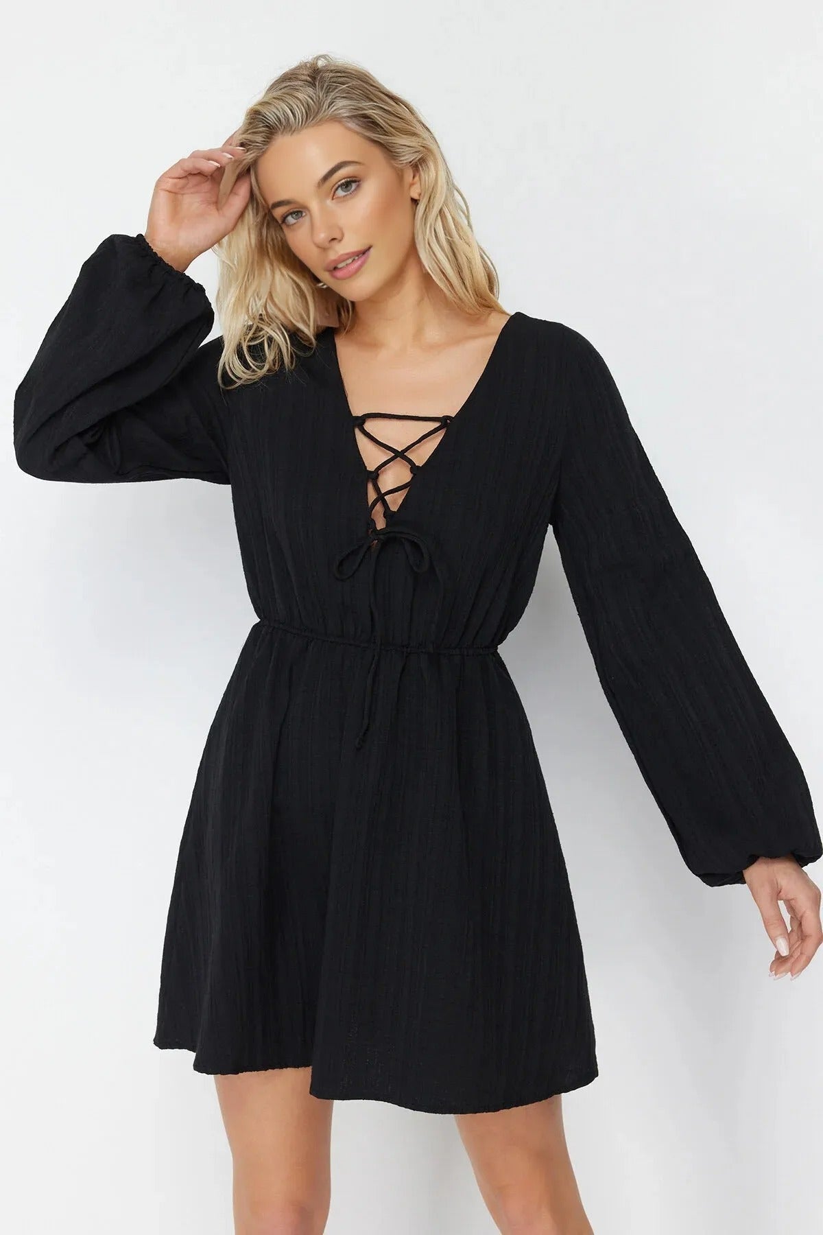 Woven Tie Detail Beach Mini Dress