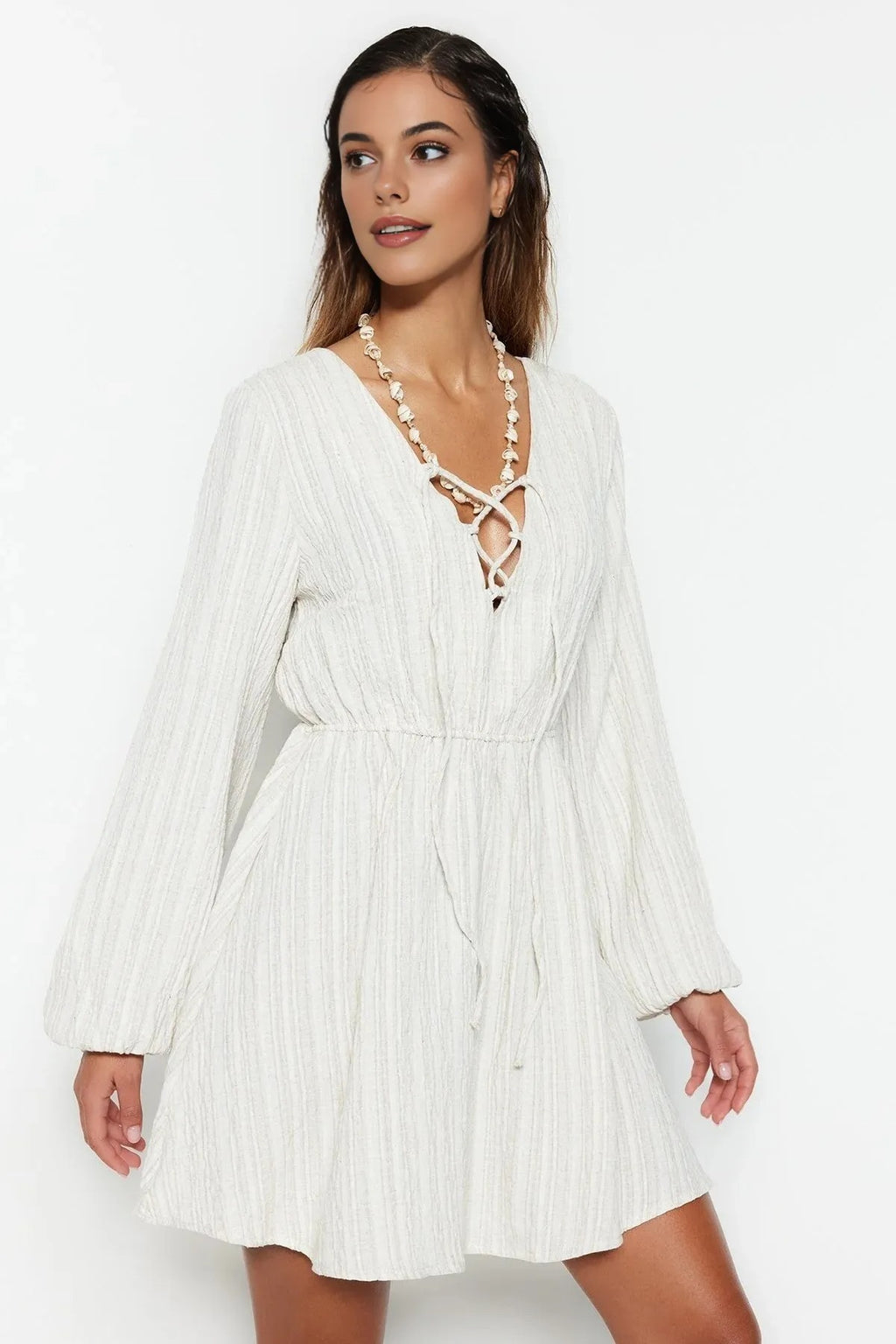 Woven Tie Detail Beach Mini Dress