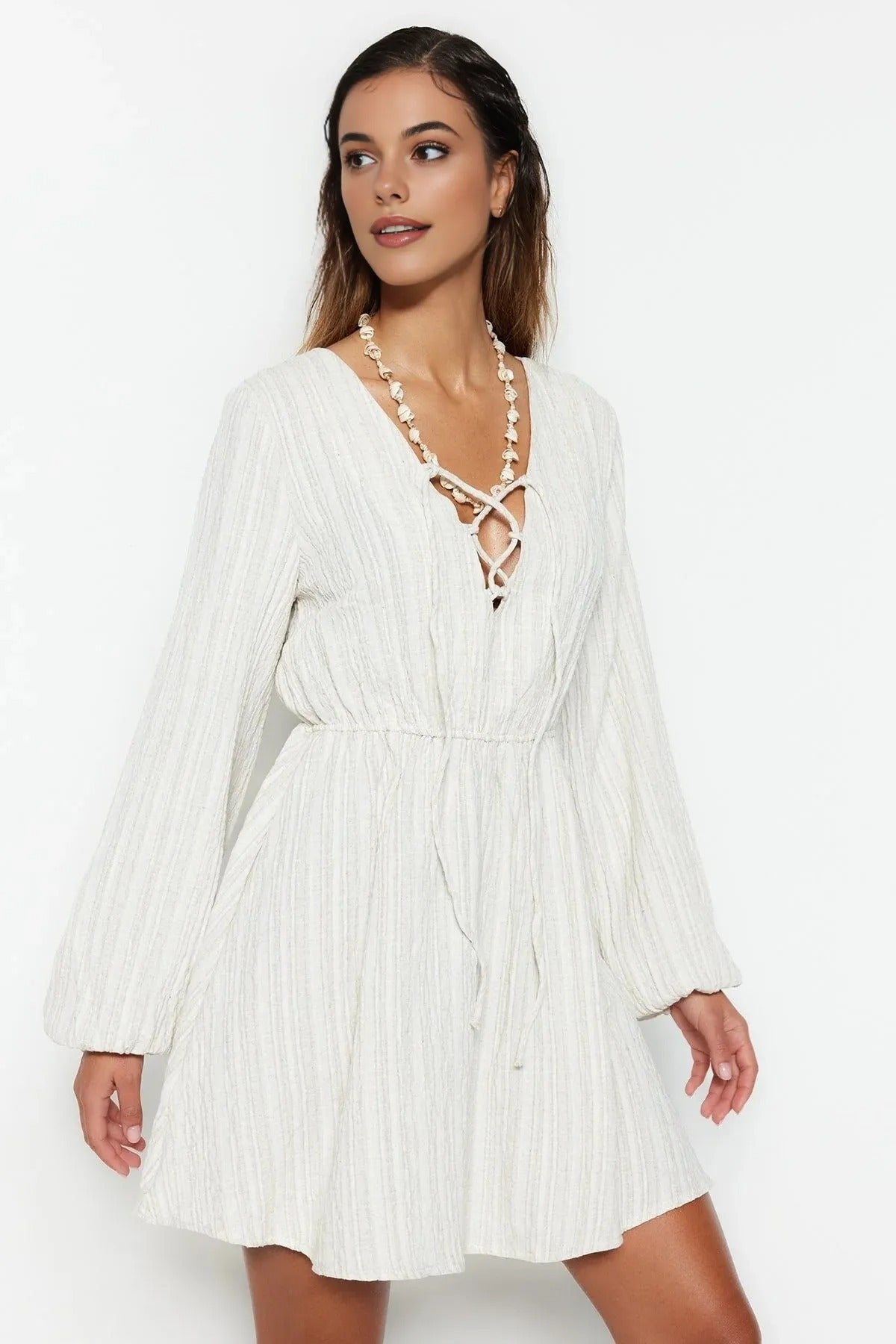 Woven Tie Detail Beach Mini Dress