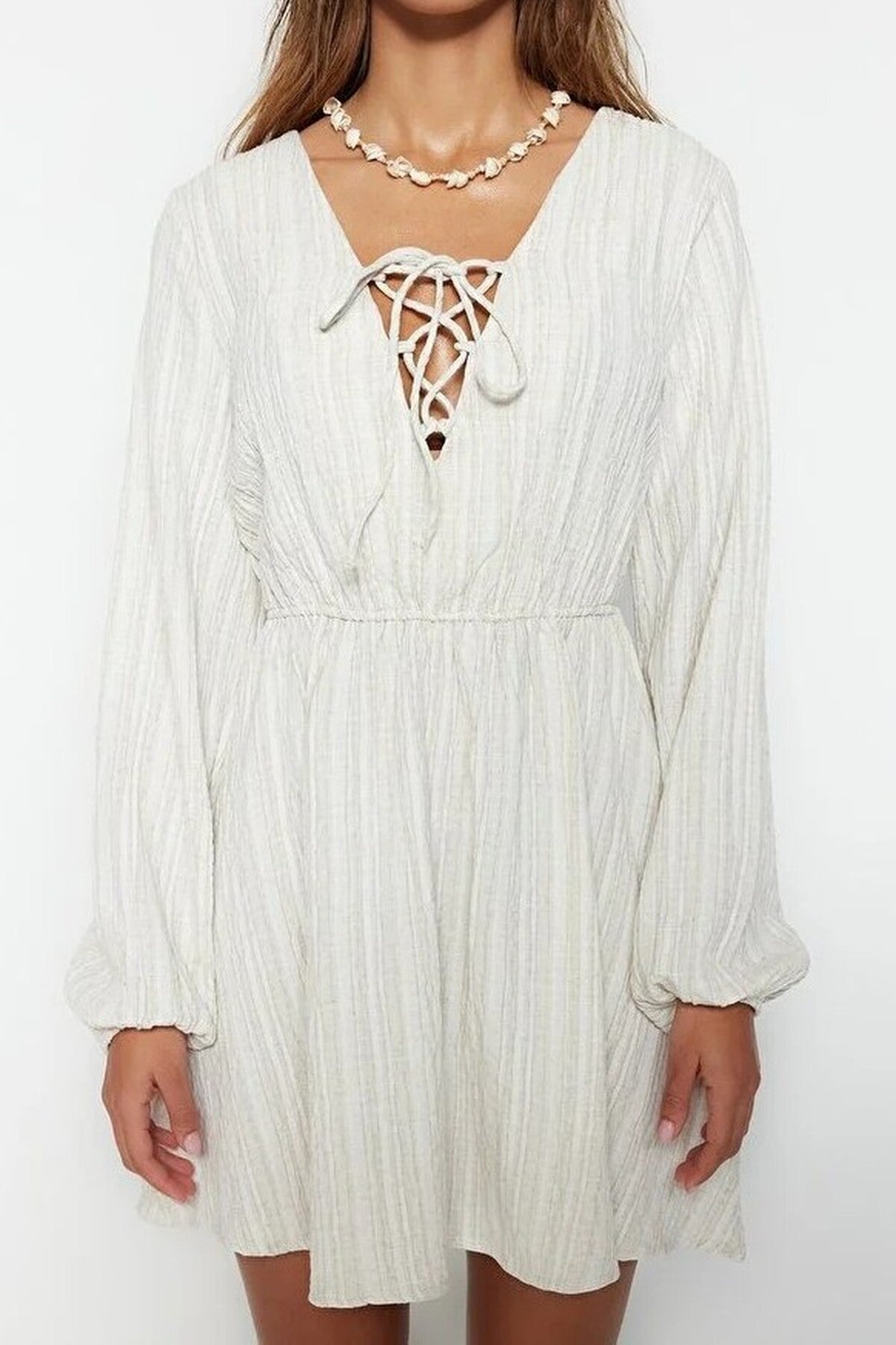Woven Tie Detail Beach Mini Dress