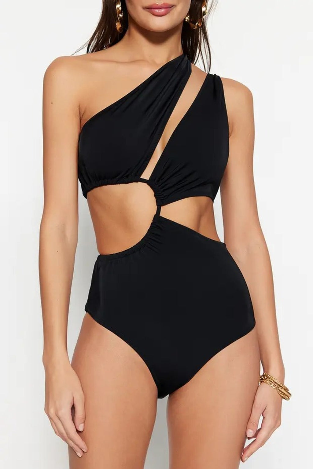 Tunnel-Style One-Shoulder Covered Regular Swimsuit