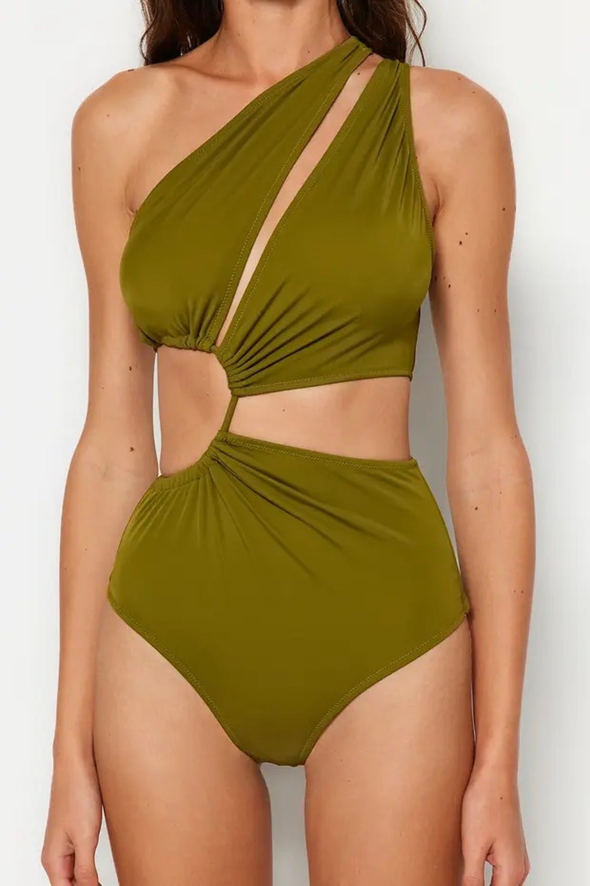 Tunnel-Style One-Shoulder Covered Regular Swimsuit