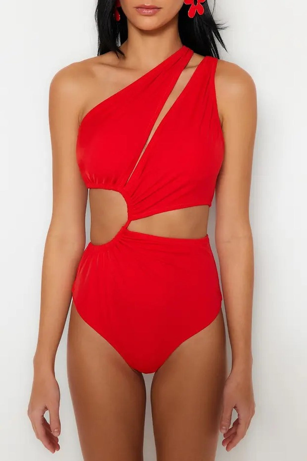 Tunnel-Style One-Shoulder Covered Regular Swimsuit