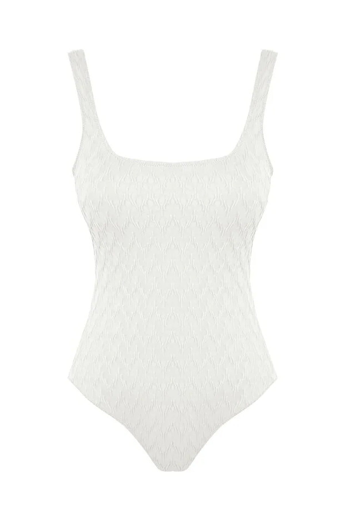 Textured Square Neck Covered Regular Swimsuit