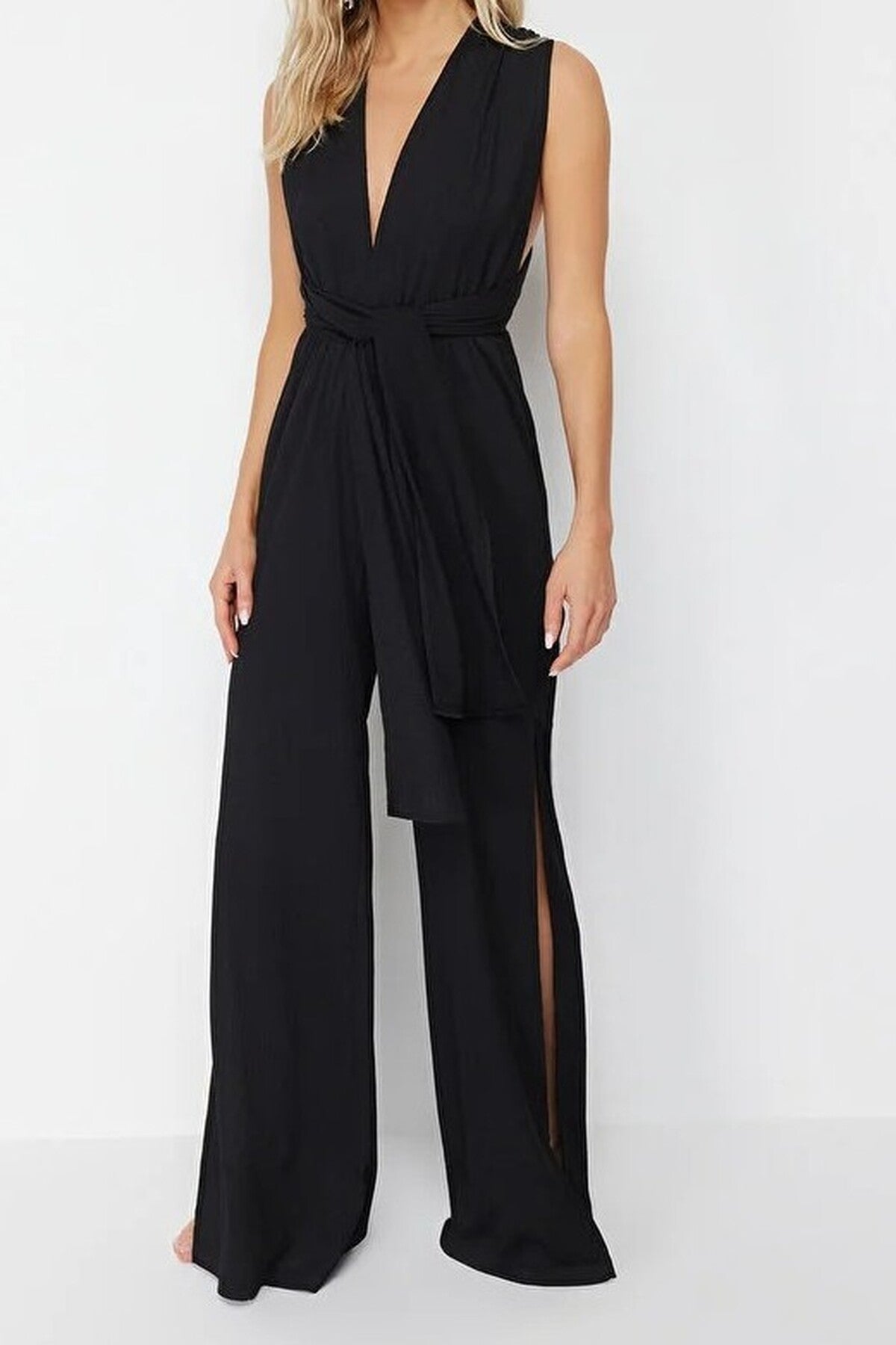 Woven Slit Maxi Beach Jumpsuit