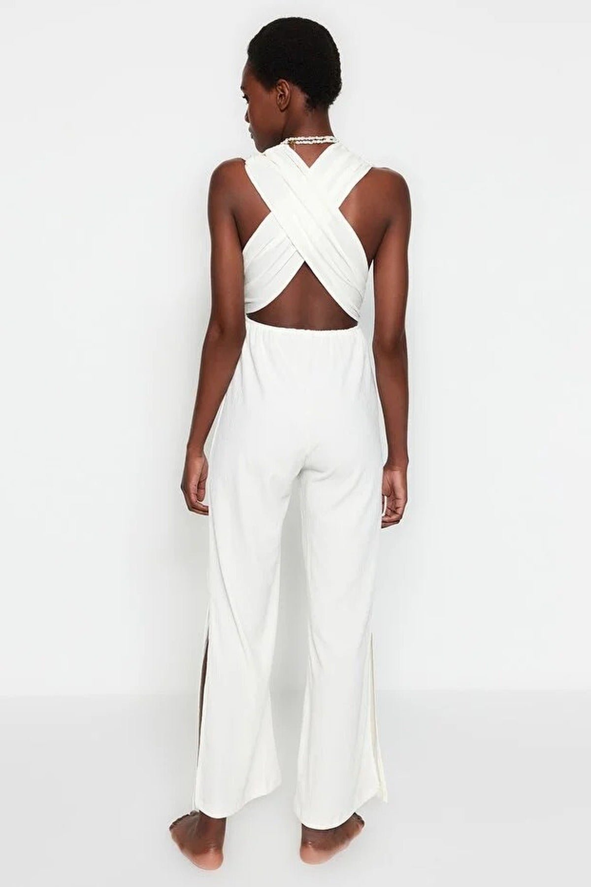 Woven Slit Maxi Beach Jumpsuit
