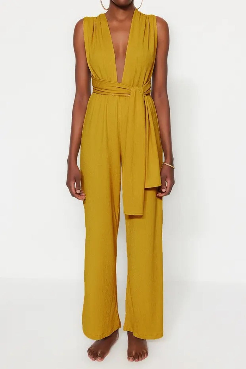 Woven Slit Maxi Beach Jumpsuit
