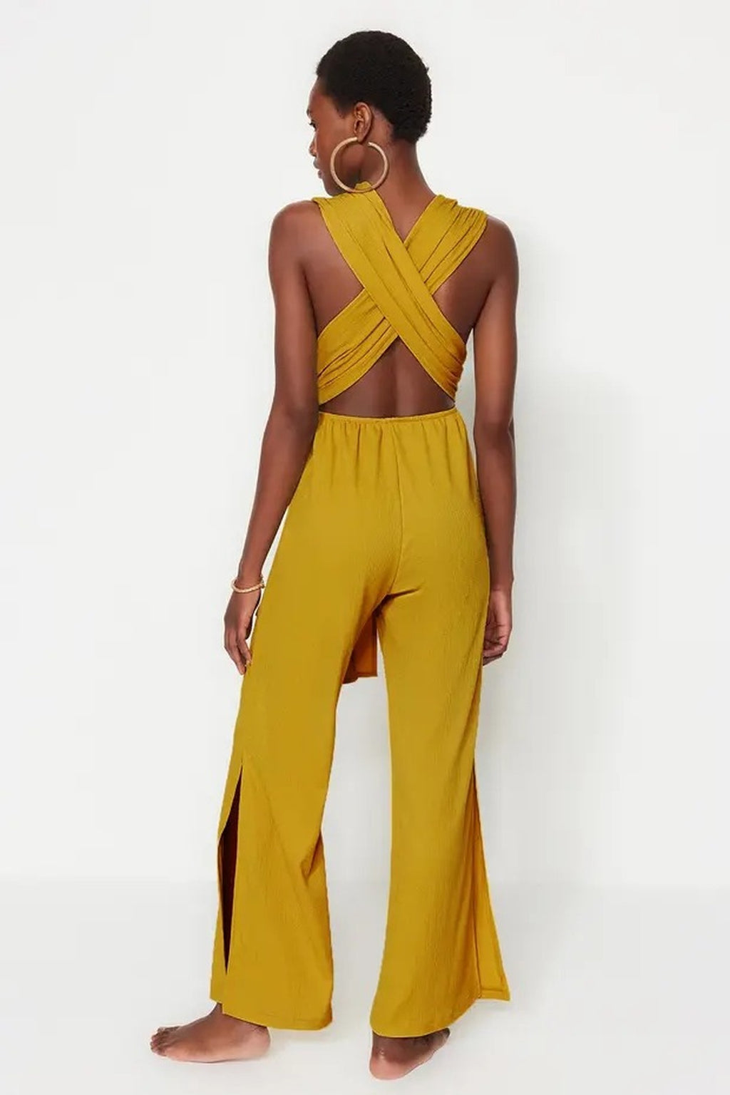 Woven Slit Maxi Beach Jumpsuit