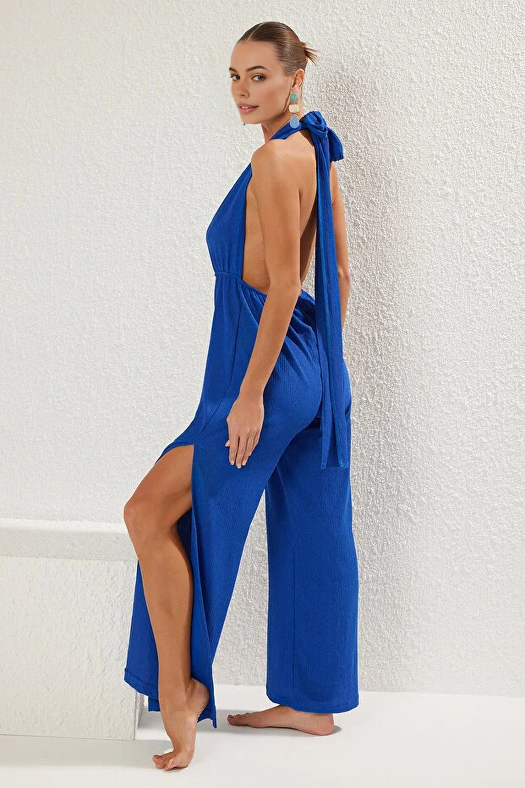 Woven Slit Maxi Beach Jumpsuit
