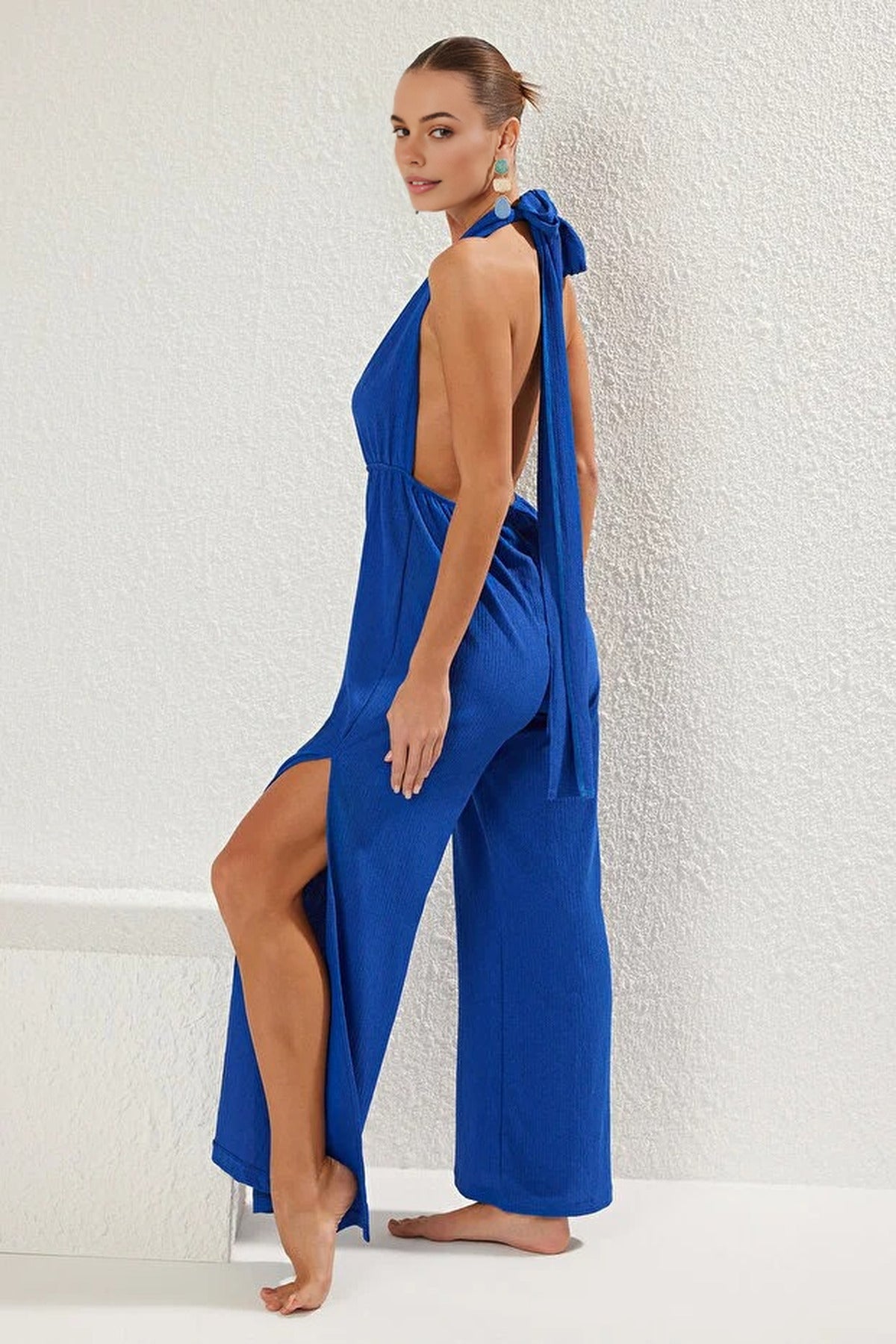 Woven Slit Maxi Beach Jumpsuit