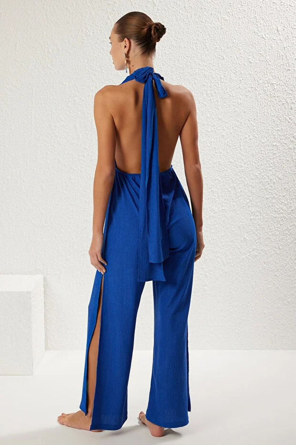 Woven Slit Maxi Beach Jumpsuit