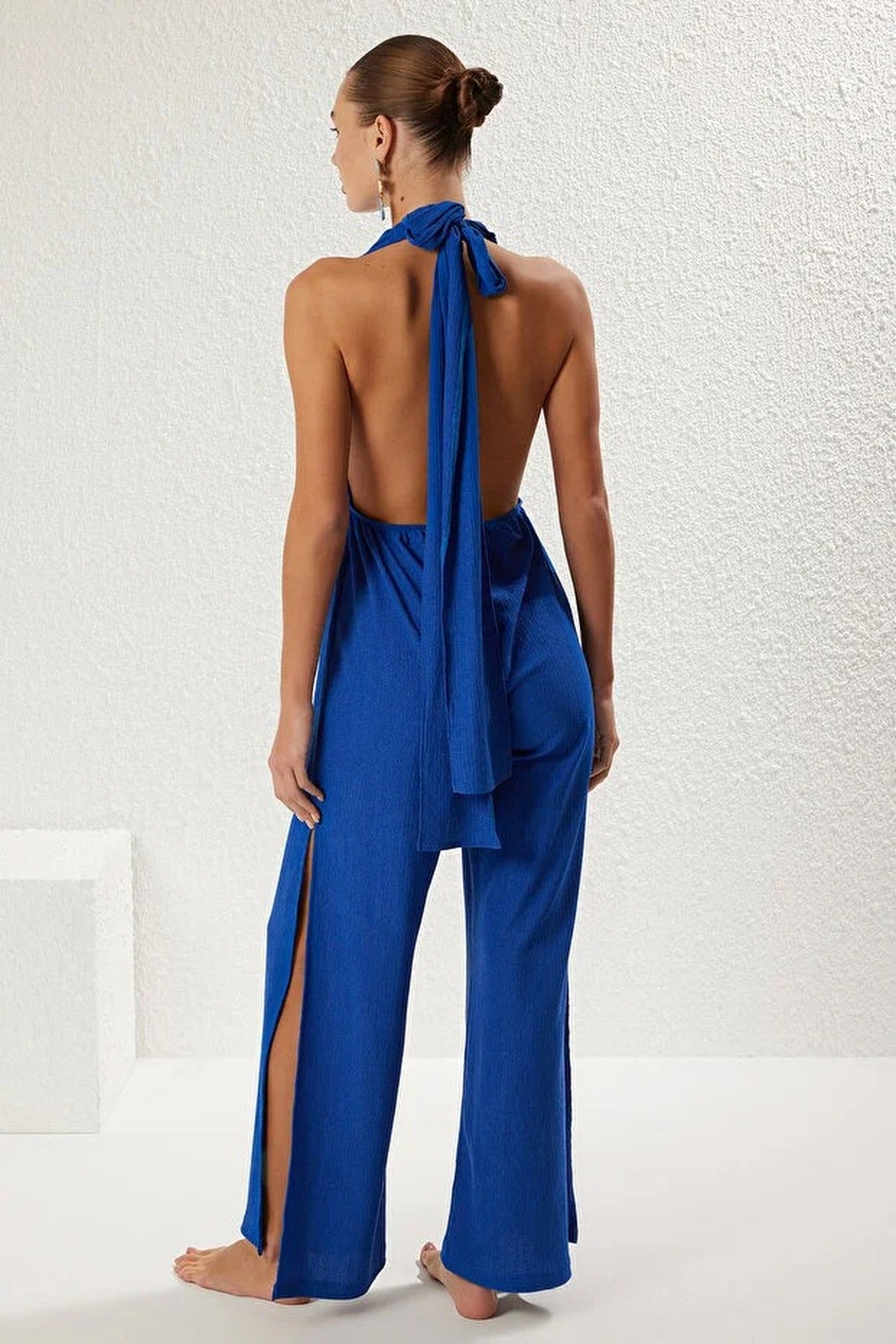 Woven Slit Maxi Beach Jumpsuit