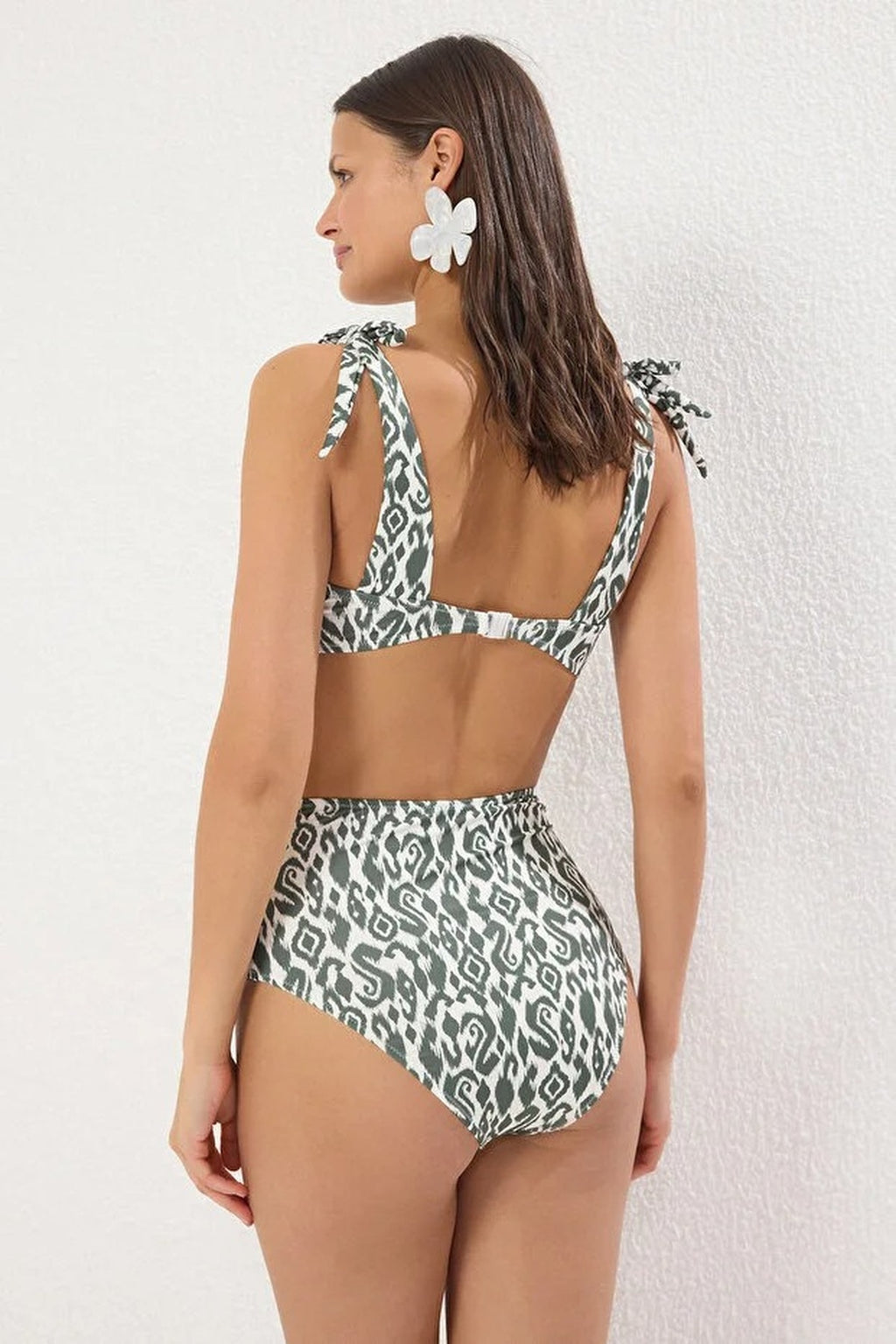 Ethnic Patterned Tie-Up Hipster High-Waisted Bikini Bottom