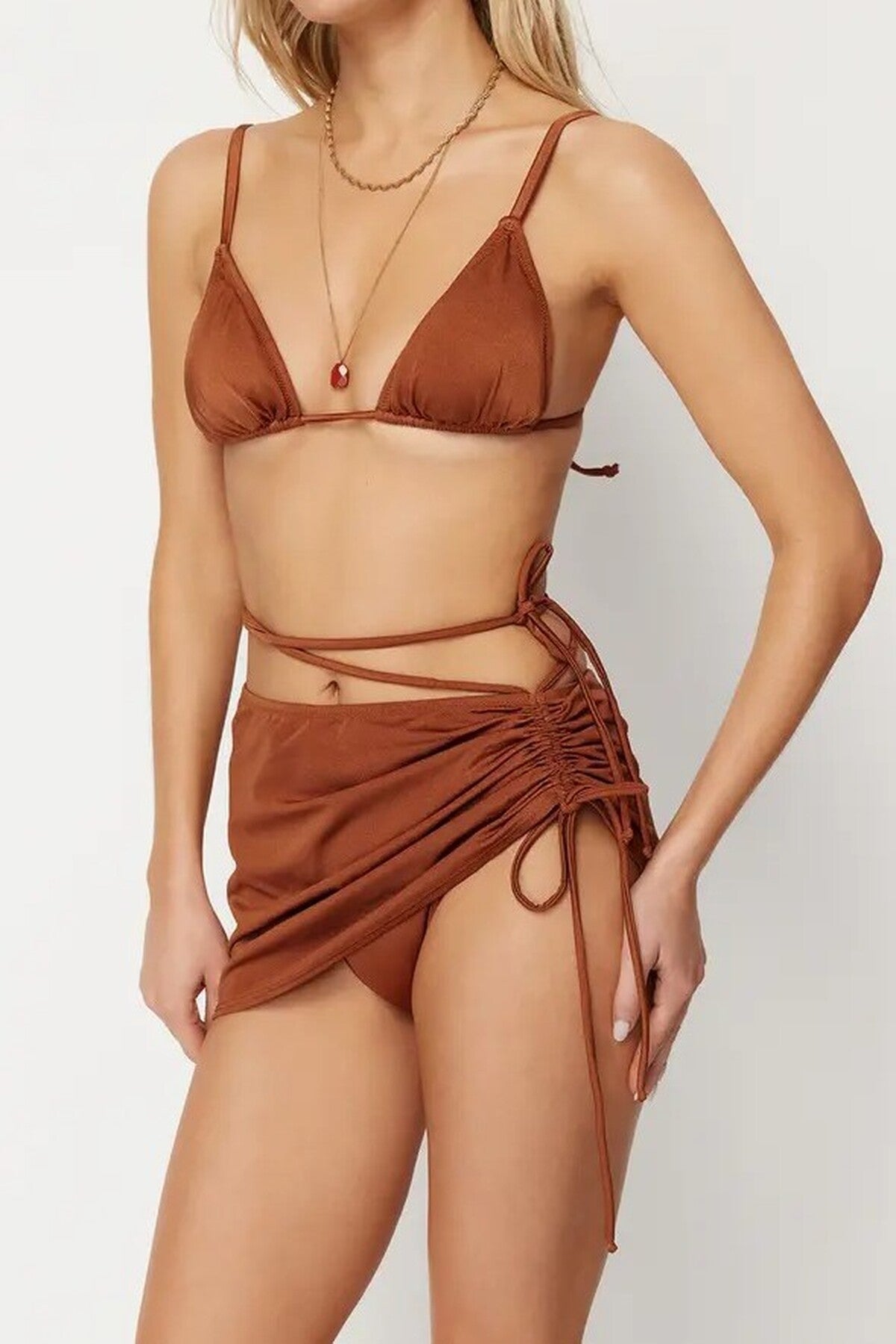 Triangle Skirted Covered Brazilian Regular Waist 3-Piece Bikini Set