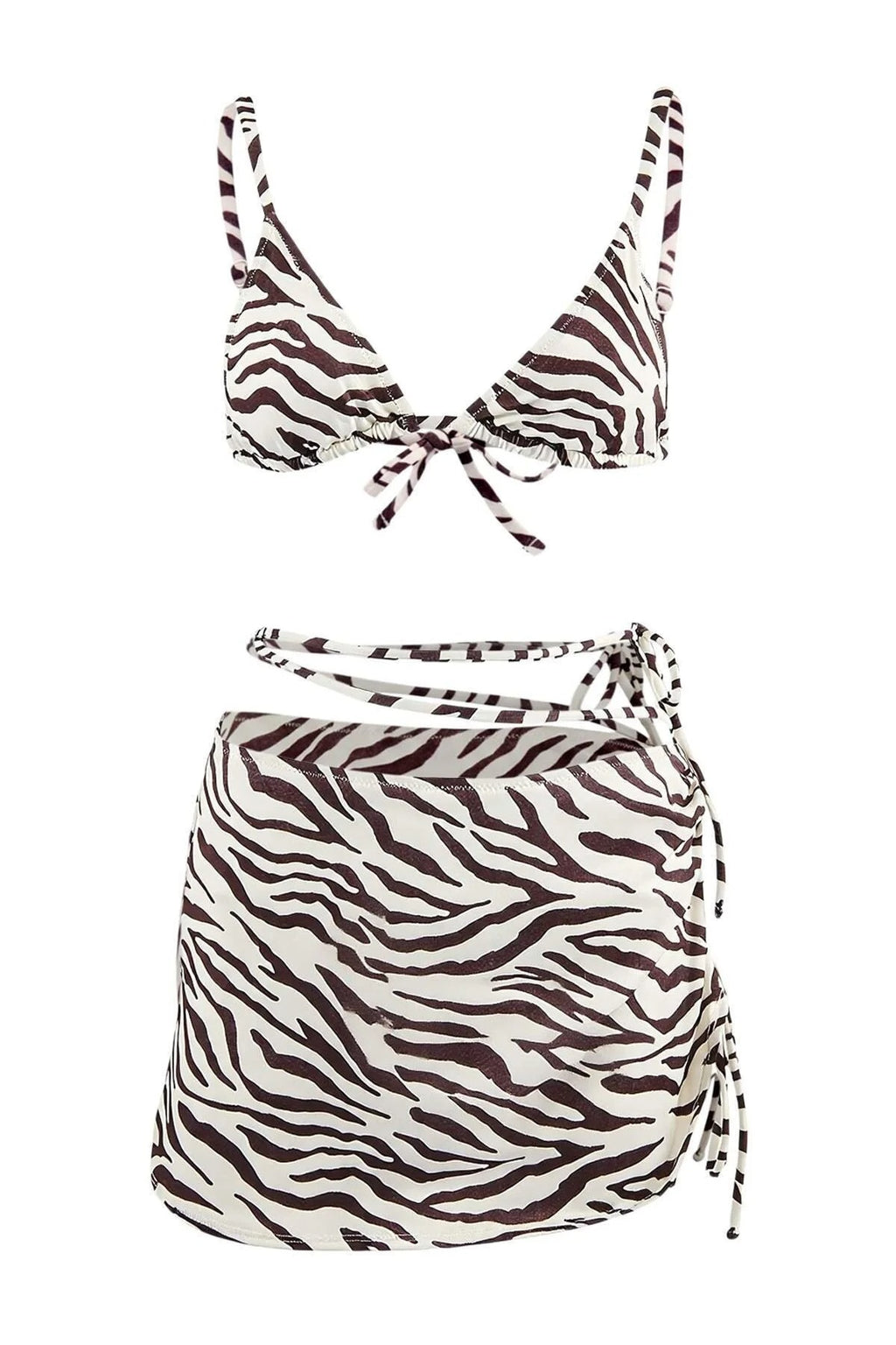 Triangle Skirted Covered Brazilian Regular Waist 3-Piece Bikini Set