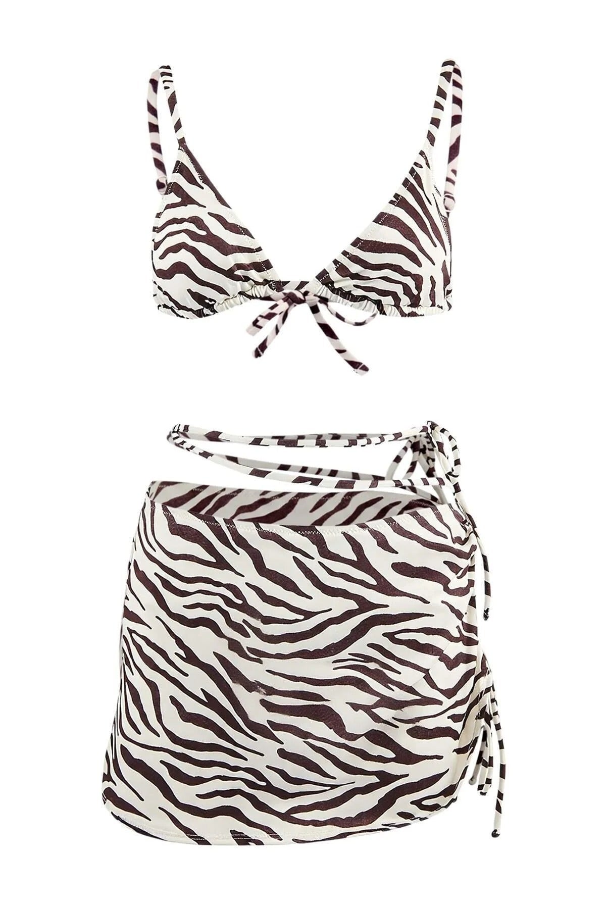 Triangle Skirted Covered Brazilian Regular Waist 3-Piece Bikini Set