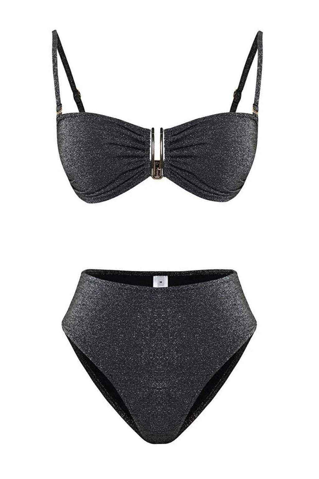 Strapless Padded Regular High-Waisted Bikini Set with Glitter Accessories