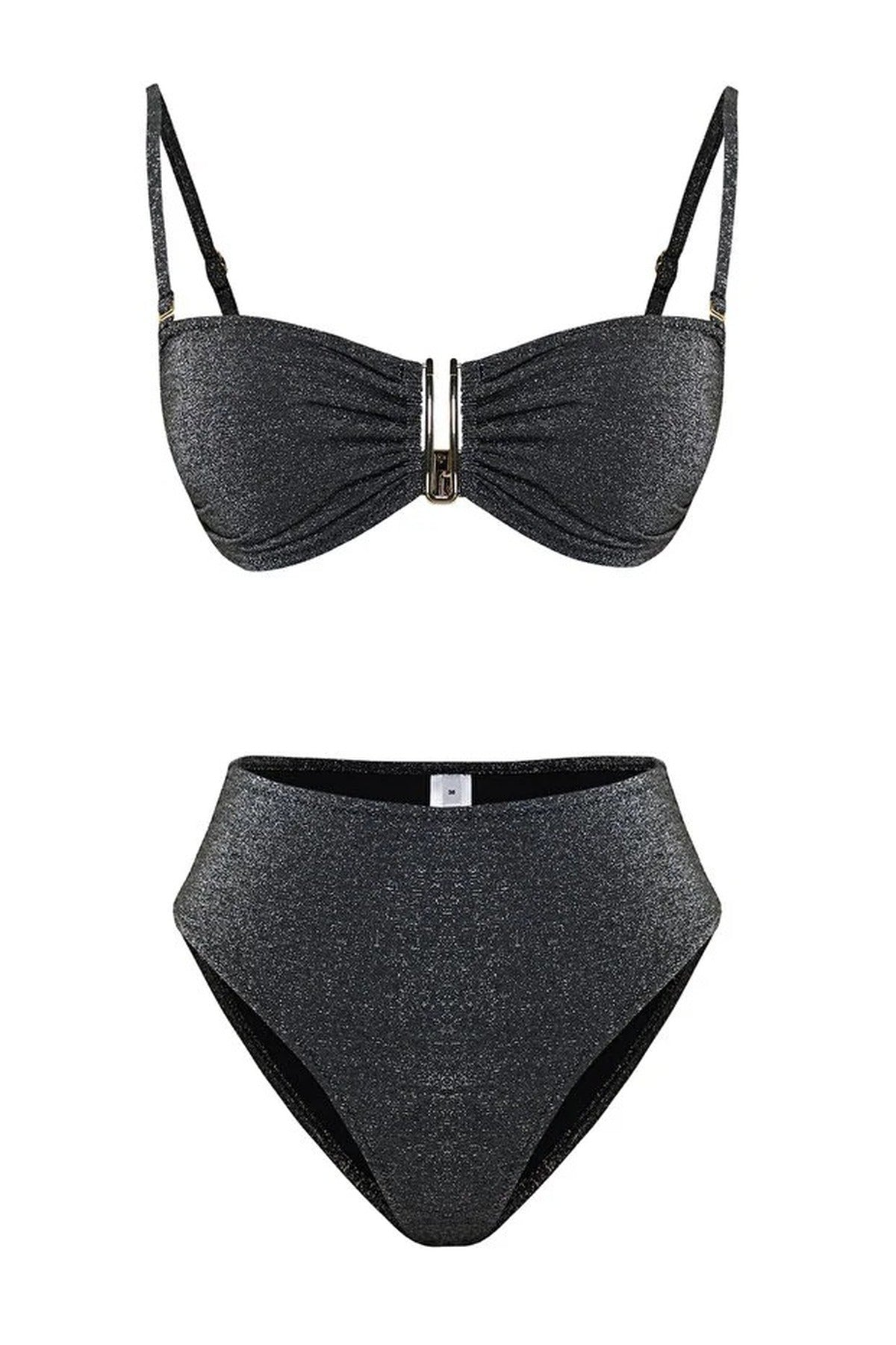 Strapless Padded Regular High-Waisted Bikini Set with Glitter Accessories