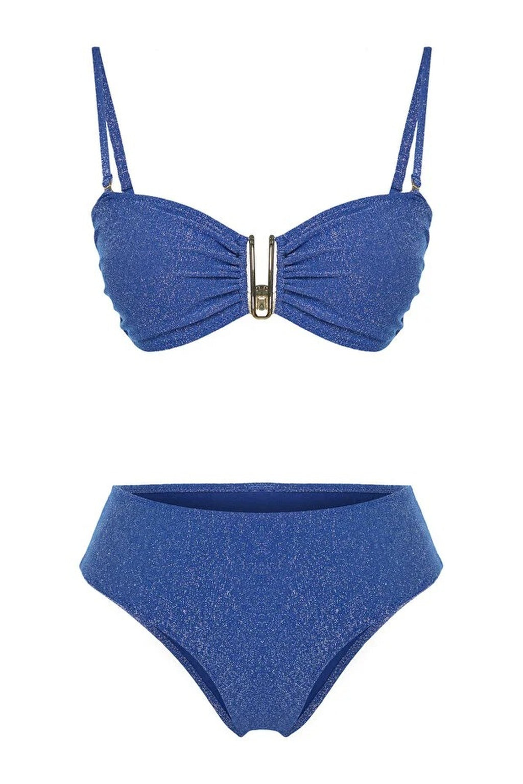 Strapless Padded Regular High-Waisted Bikini Set with Glitter Accessories
