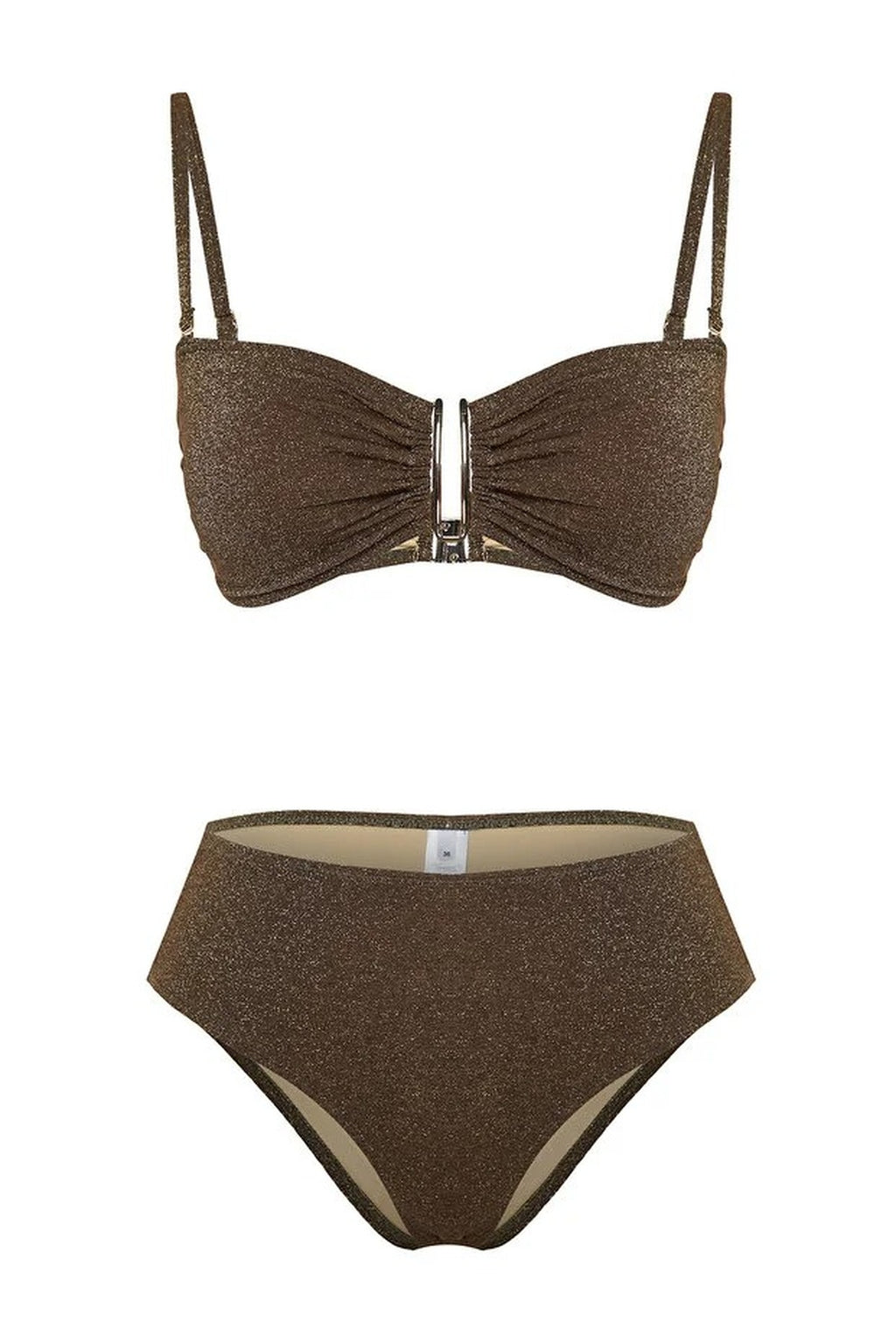 Strapless Padded Regular High-Waisted Bikini Set with Glitter Accessories