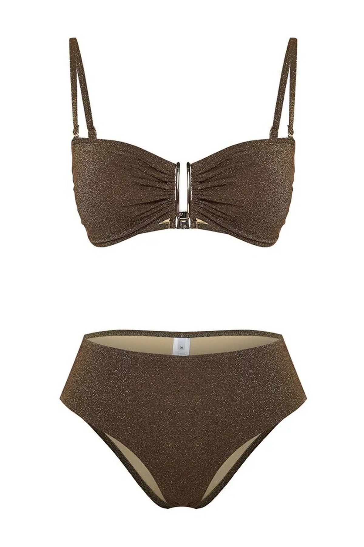 Strapless Padded Regular High-Waisted Bikini Set with Glitter Accessories