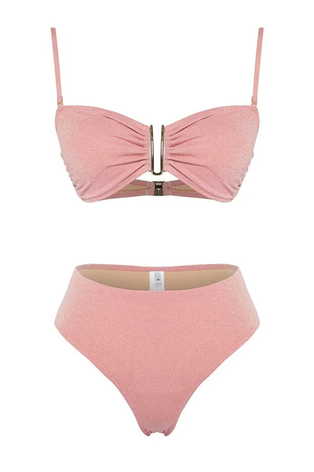 Strapless Padded Regular High-Waisted Bikini Set with Glitter Accessories