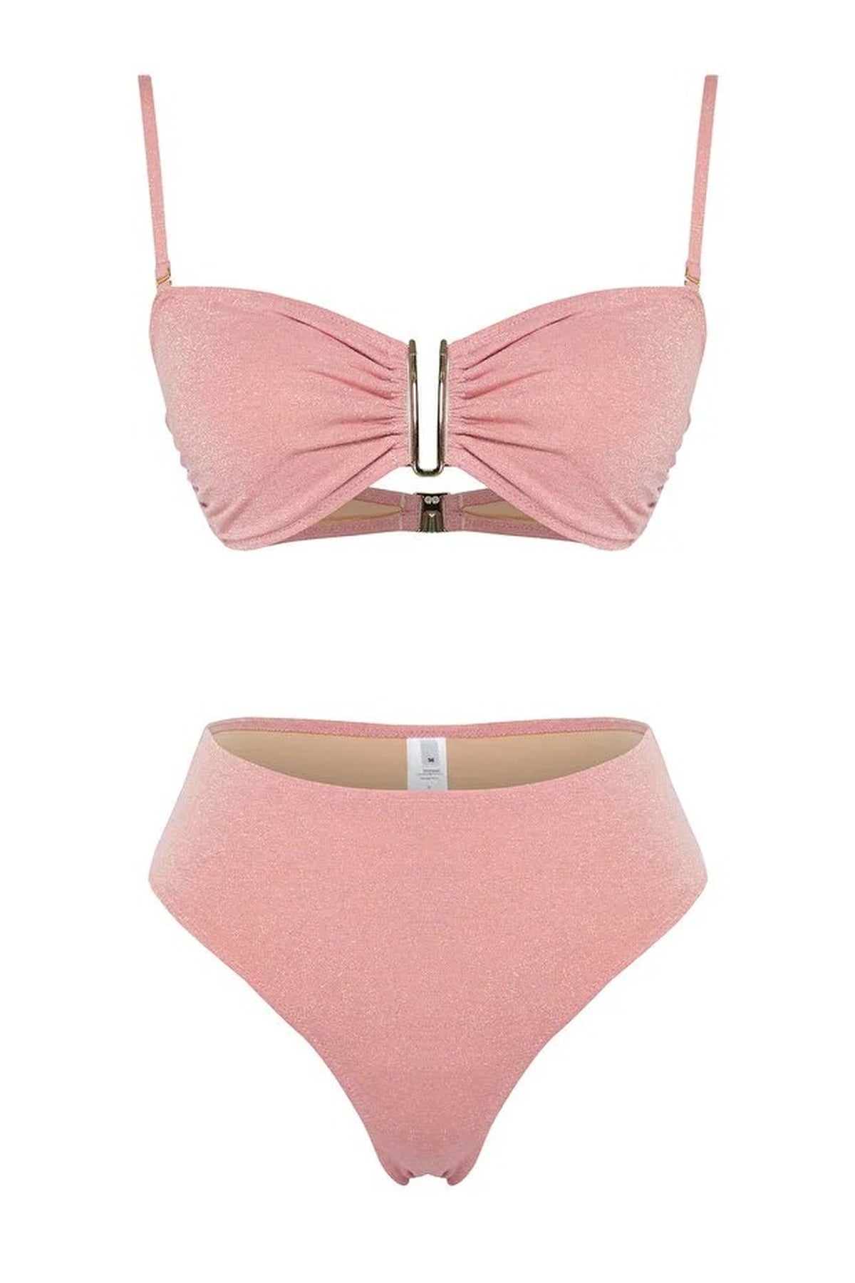 Strapless Padded Regular High-Waisted Bikini Set with Glitter Accessories
