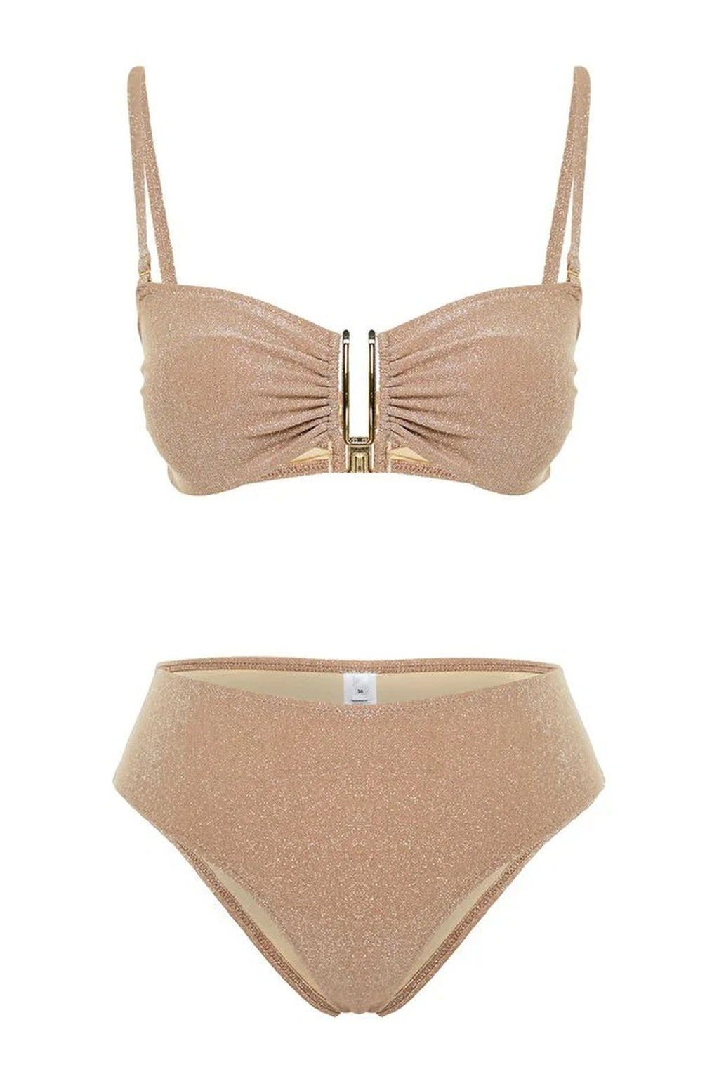 Strapless Padded Regular High-Waisted Bikini Set with Glitter Accessories