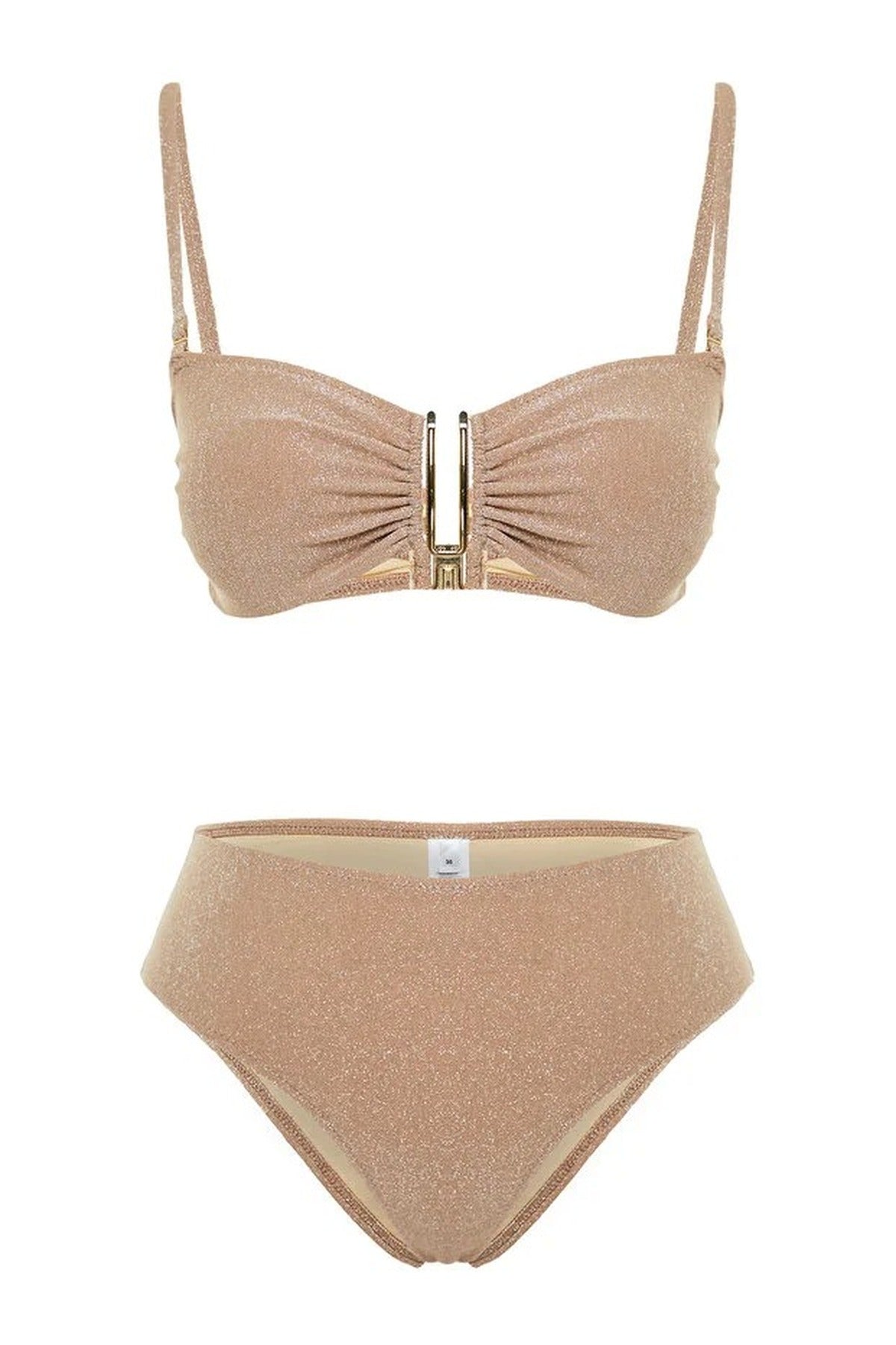 Strapless Padded Regular High-Waisted Bikini Set with Glitter Accessories