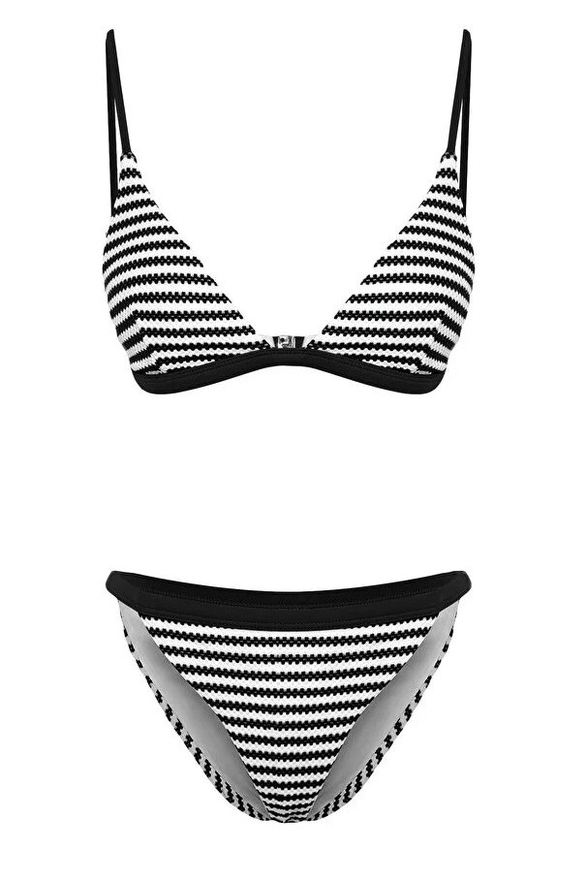 Striped Textured Triangle Padded Regular Waist Bikini Set