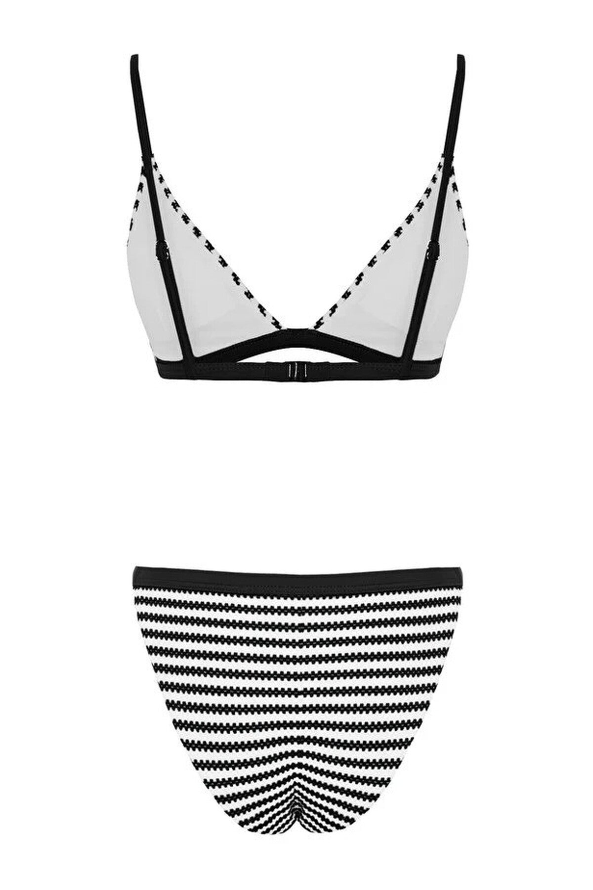Striped Textured Triangle Padded Regular Waist Bikini Set